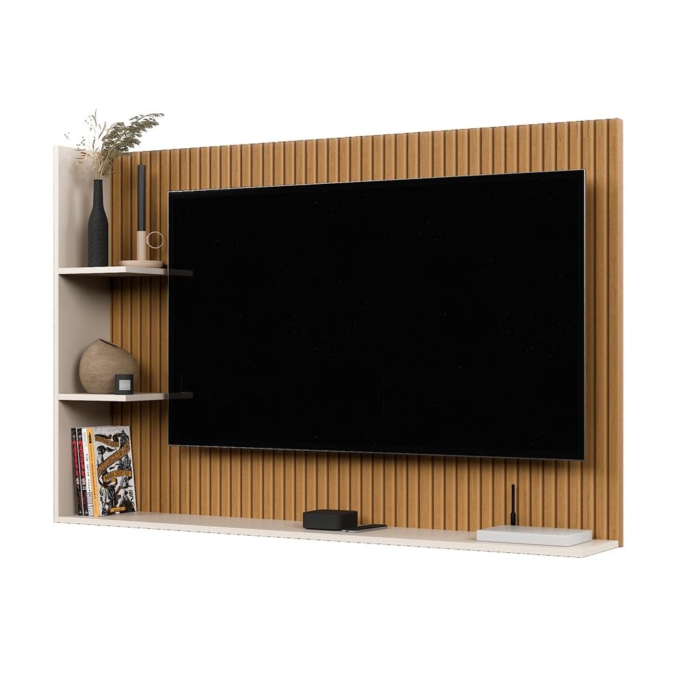 Crippa Lojas Painel Para TV 50 Polegadas Sala/Quarto Nicho Prateleira Berlim (Ripado/OffWhite)