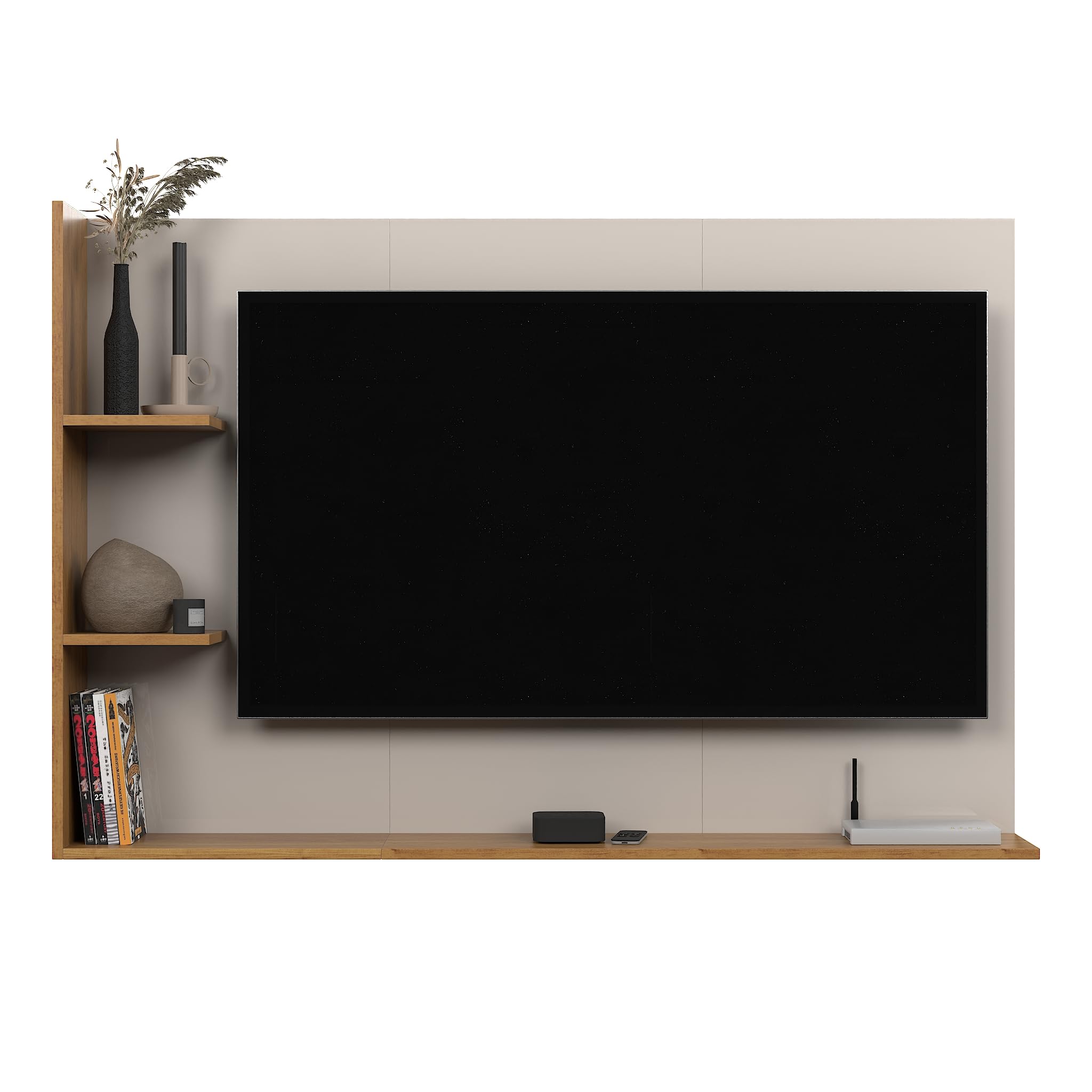 Painel Para TV 50 Polegadas Suspenso Com Prateleira Nicho Berlim - Quality Móveis (OffWhite/Nature)