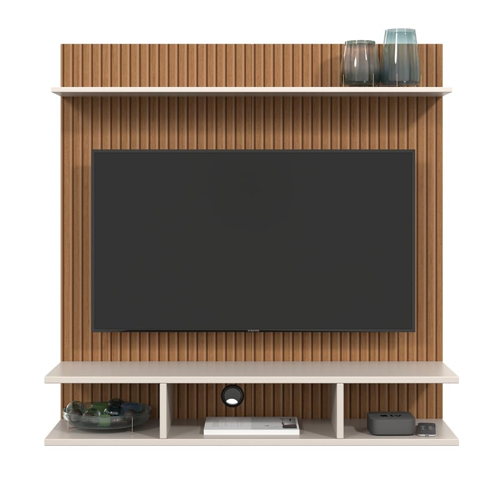 Crippa Lojas Painel Para TV 32 Polegadas Suspenso Com Prateleira Nicho Onix - Ripado/Off White