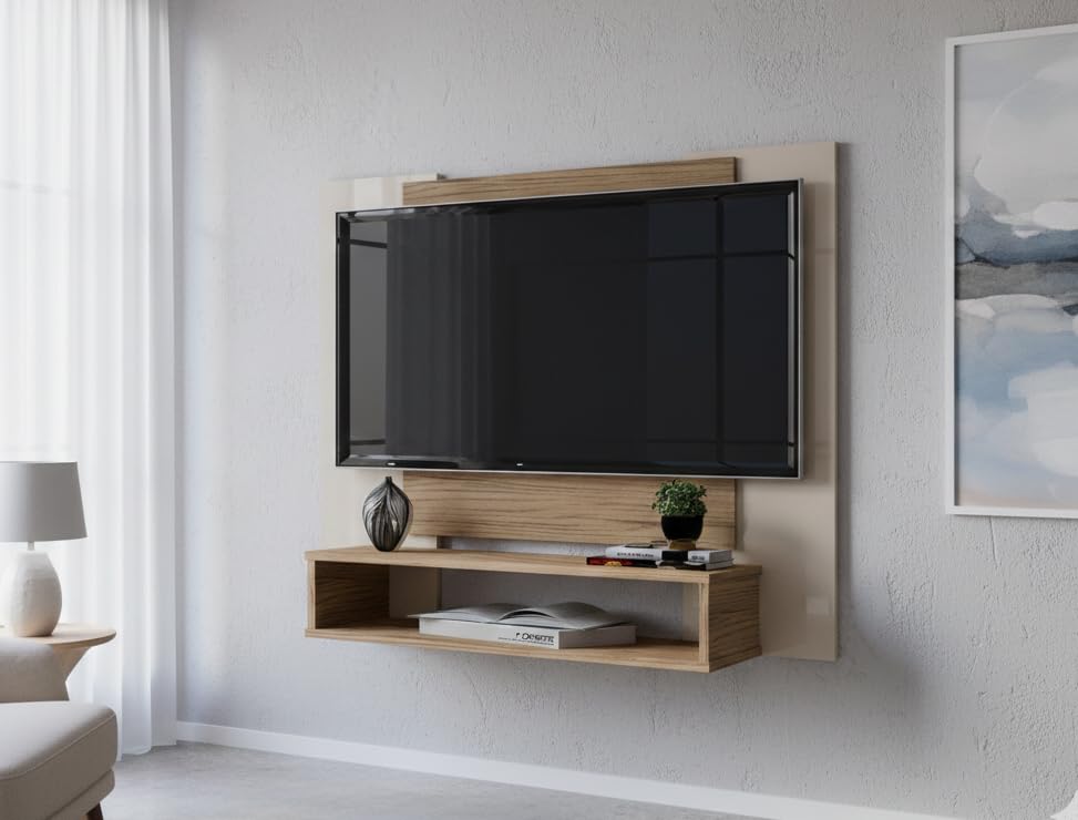 Painel para Tv Smart 50 Polegadas Sala/Quarto/Decoração com Nicho (OFF WHITE FREIJÓ)