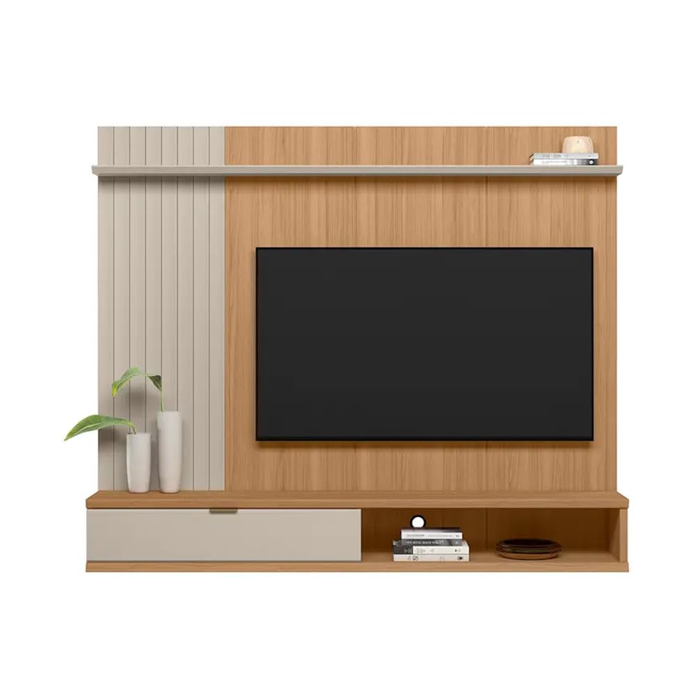 Linea Brasil Painel para TV Jequitibá/Off White Fosco até 75 Polegadas, 179 x 150 x 31 cm, 42,6 kg, Modelo Sintra com Porta Basculante e Nicho