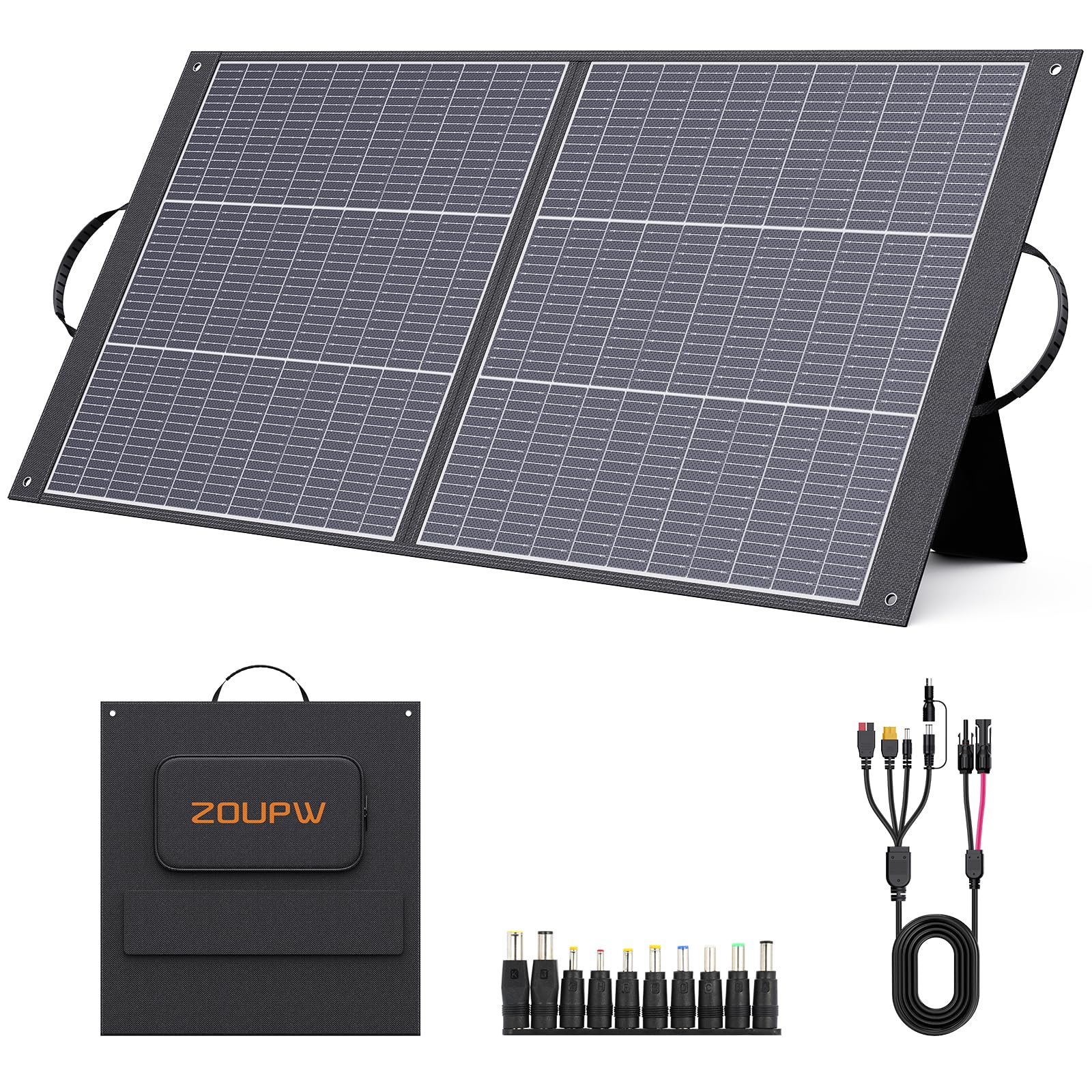 ZOUPW Painel Solar Portátil De 100 W, Tipo N, 16 Bb, 25% De Eficiência, Ultraleve, 3,6 Kg, Carregador Solar Dobrável Para Jackery 300/Ecoflow River/Bluetti/Anker Solix, Ip67 À Prova D'Água
