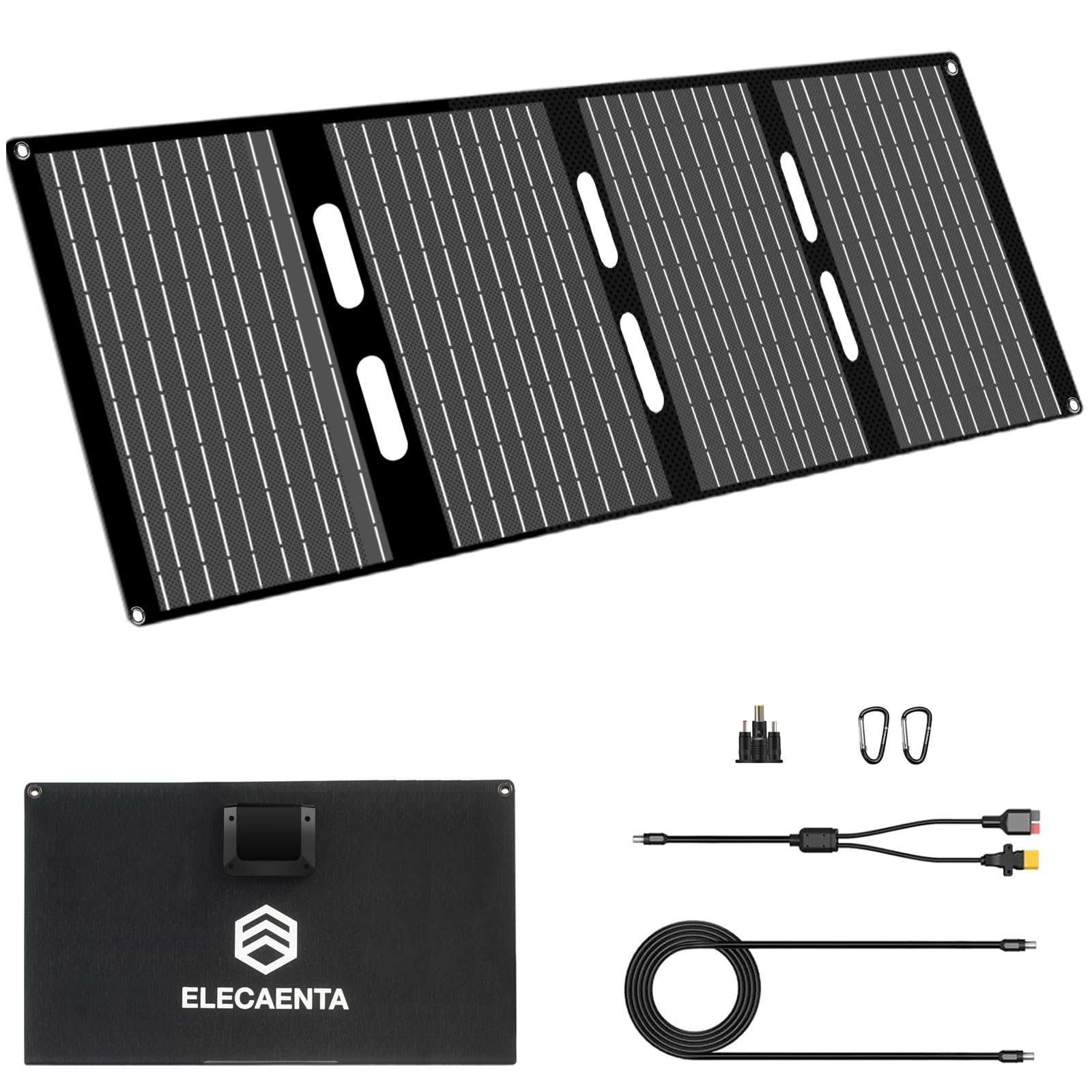 ELECAENTA Painel Solar Portátil de 60 W para Estação de Energia, com Saídas Usb-C, Usb-A E Dc 18 V, À Prova D'Água Ip68, Carregador Solar Dobrável Em Etfe, Compatível com Iphone, Samsung