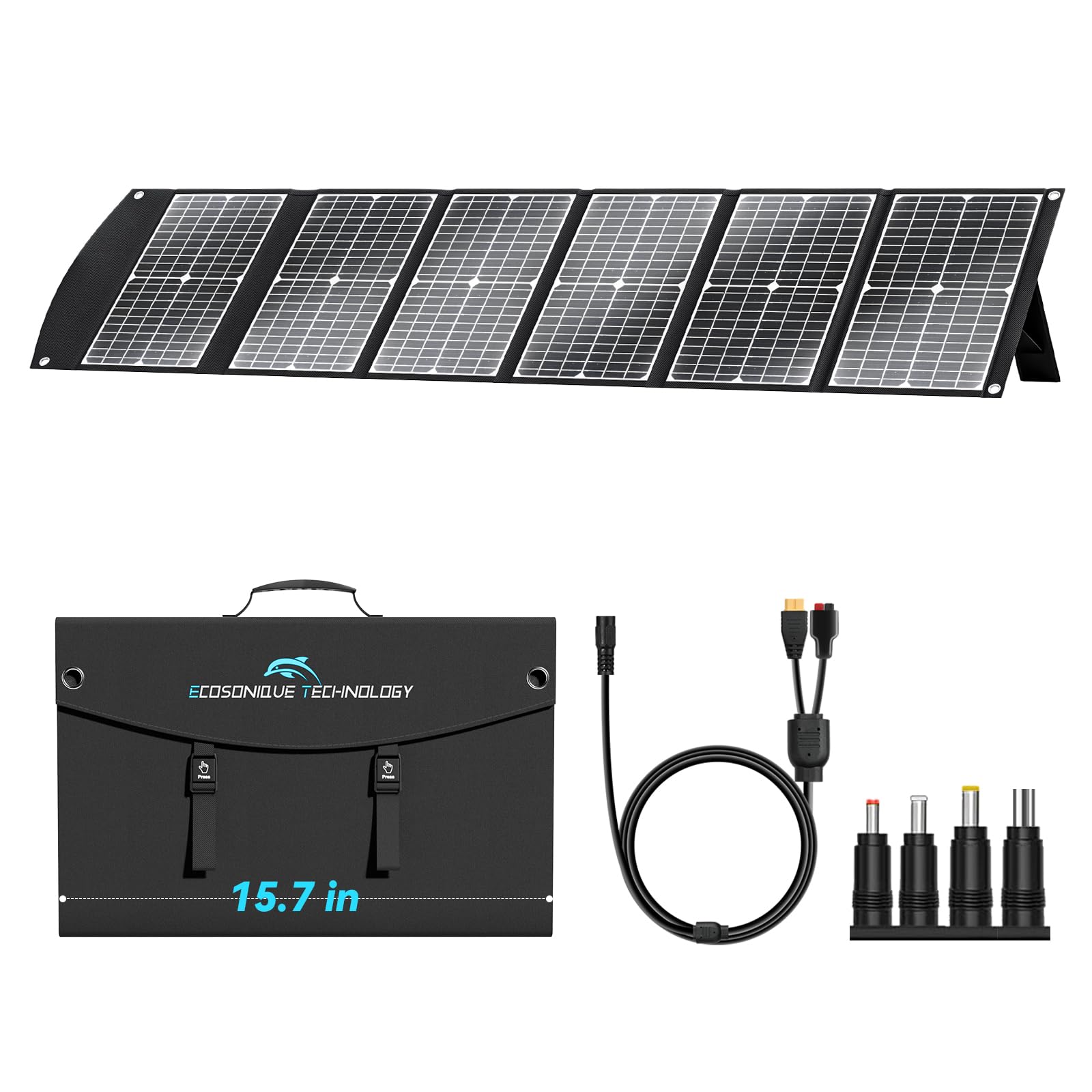 Ecosonique Technology Painel Solar Portátil De 100 W, Extremamente Leve, Compacto E Dobrável, Com Usb Qc3.0, Type-C Pd3.0, Anderson E Xt60 Dc 20 V Para Camping, Geradores Solares E Celulares.
