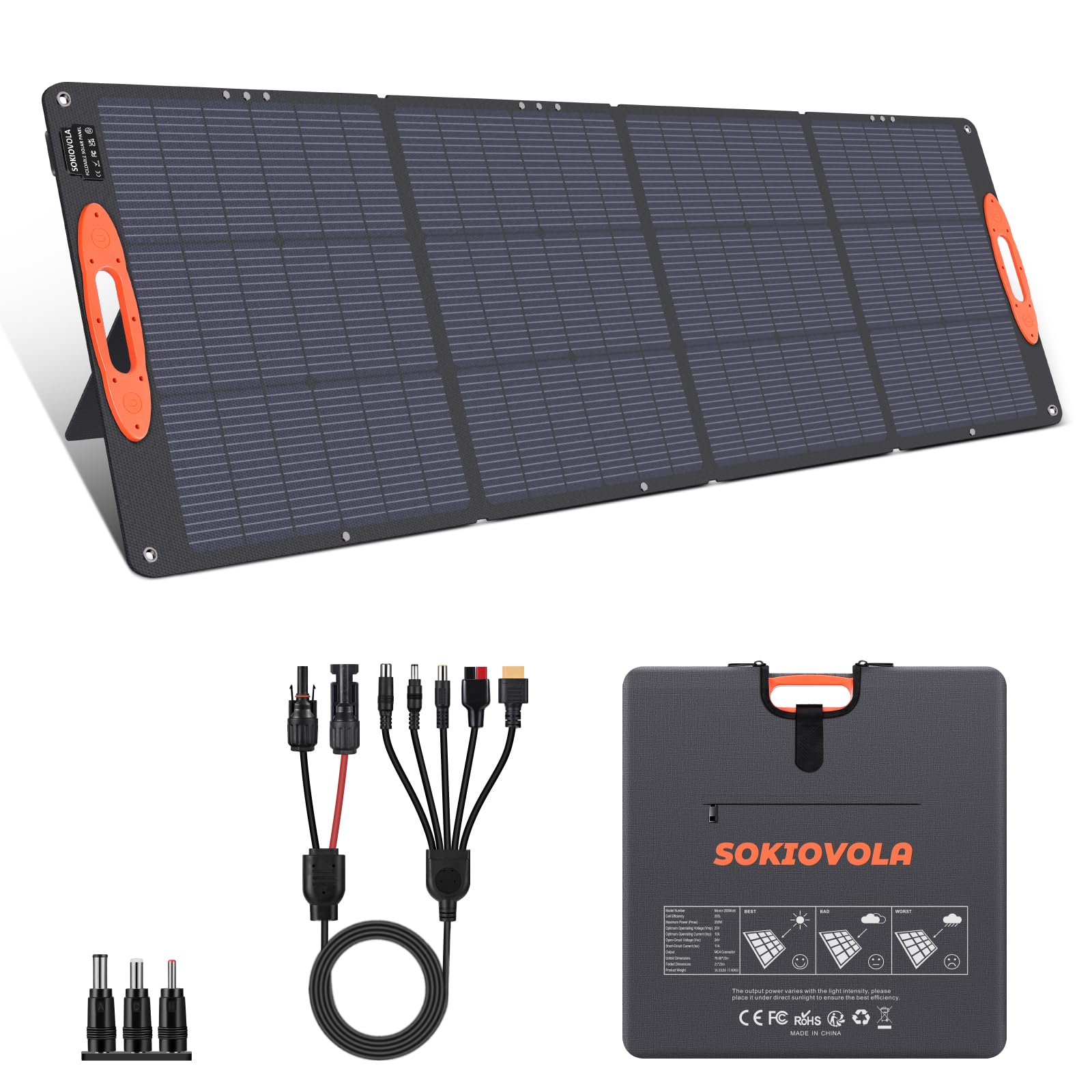 EF ECOFLOW SOKIOVOLA Painel Solar Portátil Tipo N 16Bb 200W Para Estações De Energia Ef/Jackery/Bluetti/Anker, 20V, Dobrável, Alta Eficiência De 25%, Ip68 À Prova D'Água, Ideal Para Viagens Ao Ar Livre
