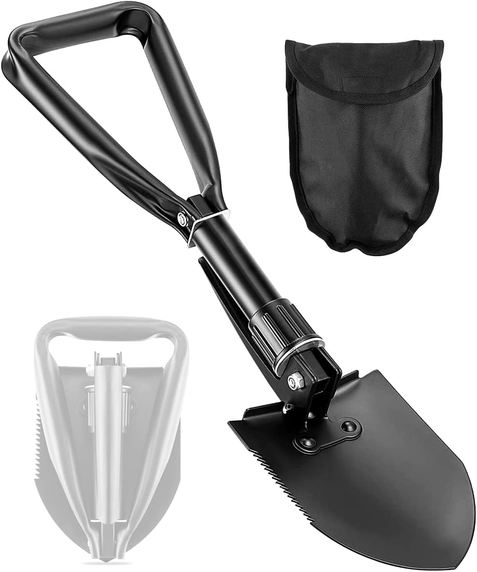 Pá de escavação, pá de acampamento leve de 45 cm, mini pá dobrável de aço de alto carbono portátil para acampamento ao ar livre, mochila, caminhada, carro, emergência, casa, jardim