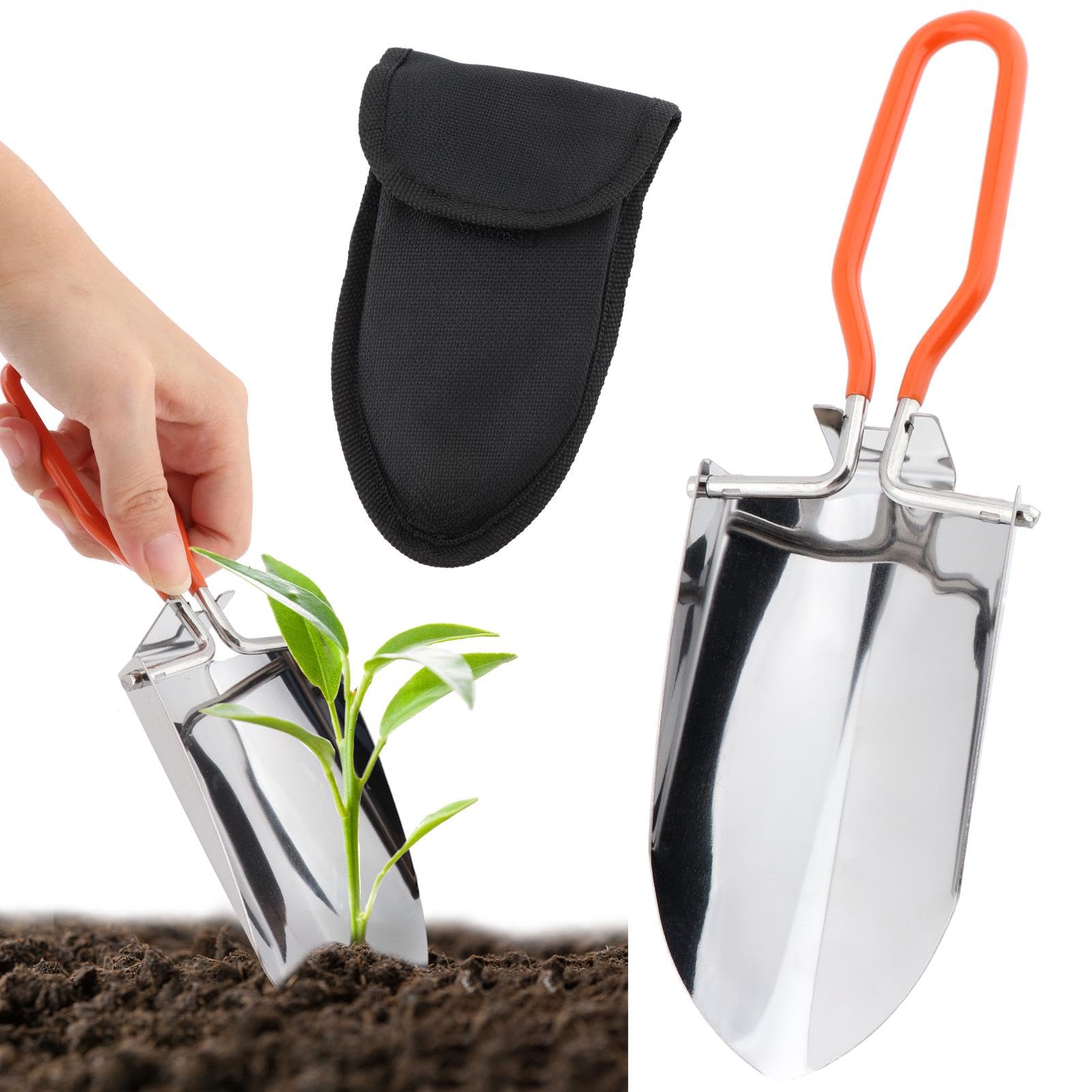 Pá dobrável de acampamento, mini pá de jardim leve, ferramenta de entrincheiramento de espátula de caminhada de aço inoxidável, pá de escavação com bolsa de transporte, para plantar, transplantar,
