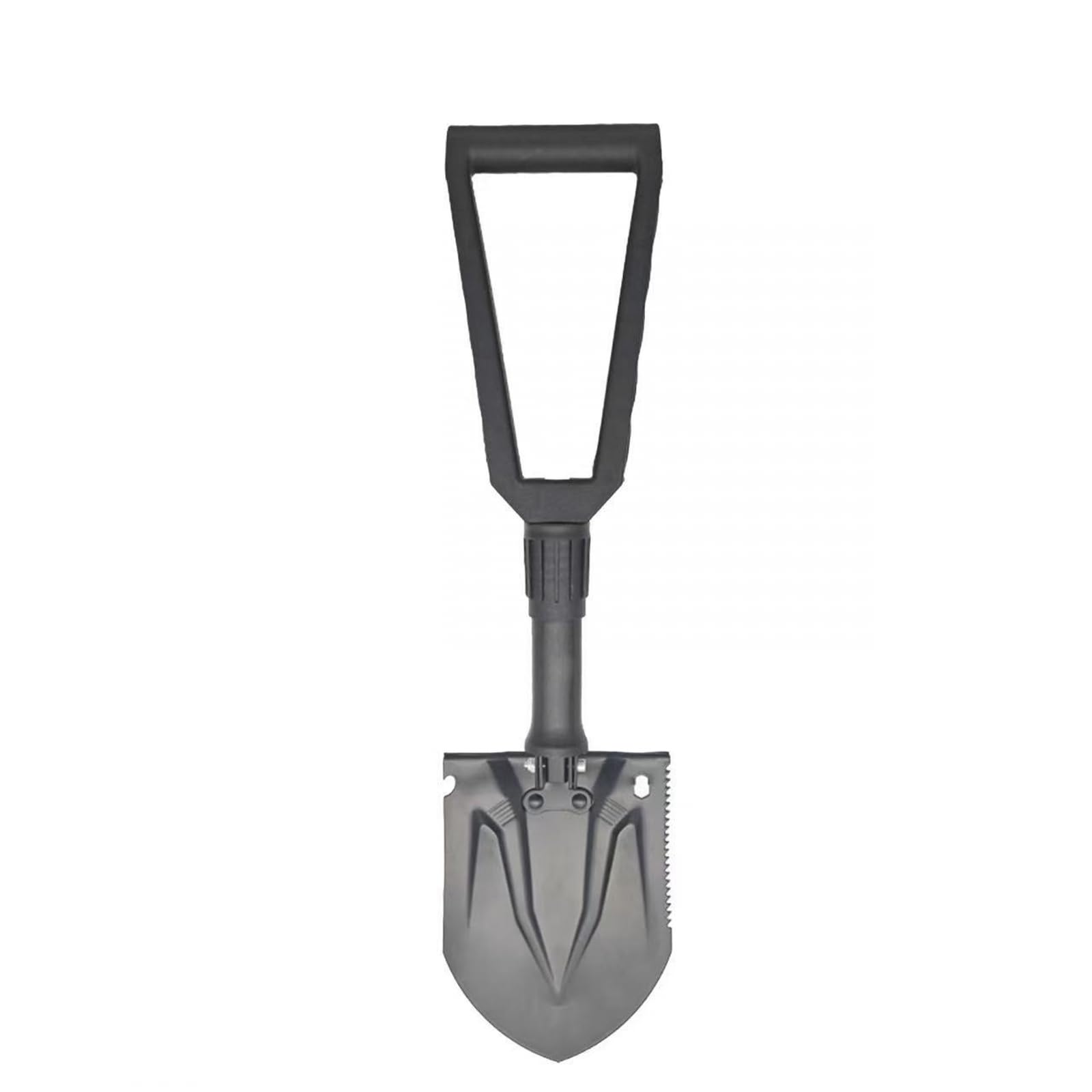 Pá dobrável de emergência ao ar livre, 61 cm de comprimento, feita de aço carbono de alta dureza, com bordas serrilhadas e equipada com uma bolsa de transporte. Adequado para acampamento e outras