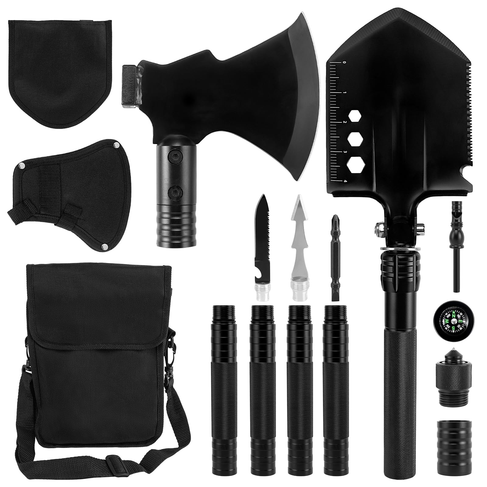 Pá de sobrevivência Machado de sobrevivência, pá dobrável de aço carbono resistente com várias alças de extensão (19 a 55 cm), adequada para ferramentas de sobrevivência em acampamento, off-road
