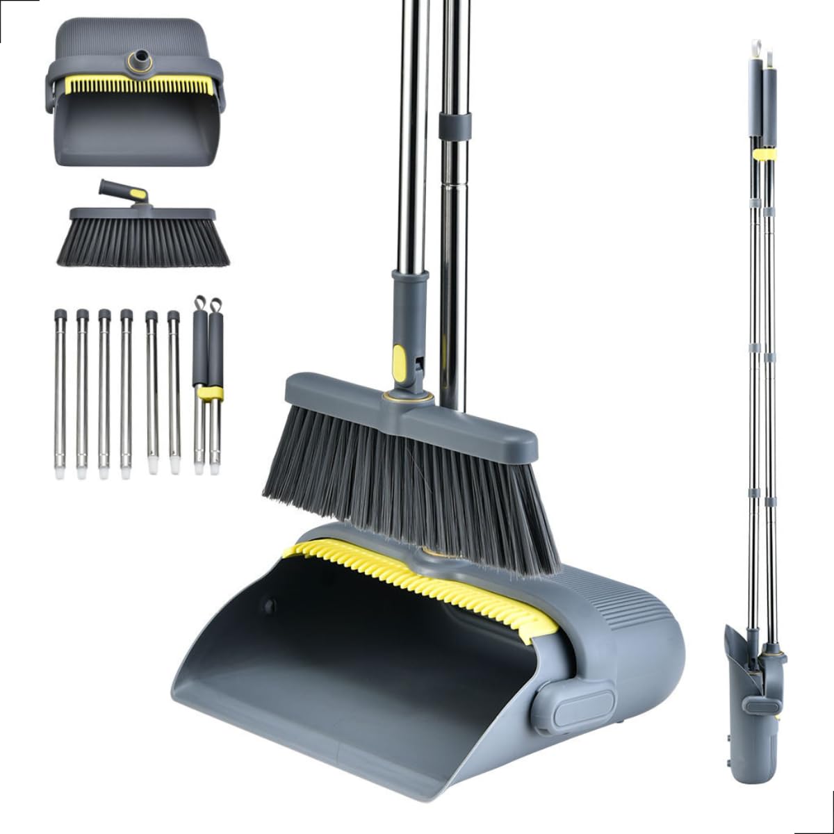 Kit Limpeza Vassoura e Pá Dobrável Cabo Em Aço Inox Eficiente Multiuso - Flytex