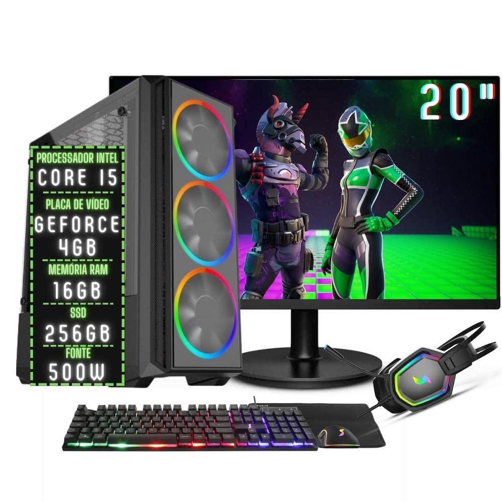 PC Gamer Completo 3green Play Intel Core i5 16GB RAM Placa de vídeo Geforce 4GB SSD 256GB Monitor 20" 75Hz Fonte 500W 3GP-031 Windows 10