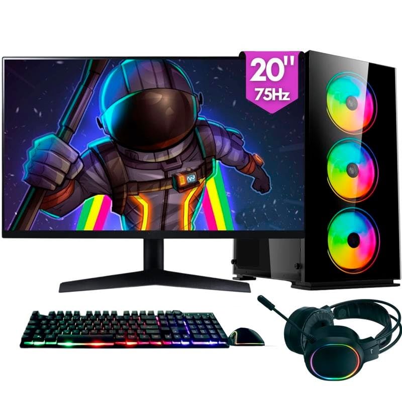 Computador Gamer completo 2Eletro RGB, Intel Core i5, 16GB RAM, SSD 256GB, Fonte 500W, Monitor 20" 75Hz, Kit Gamer completo - PG2E-1010RG