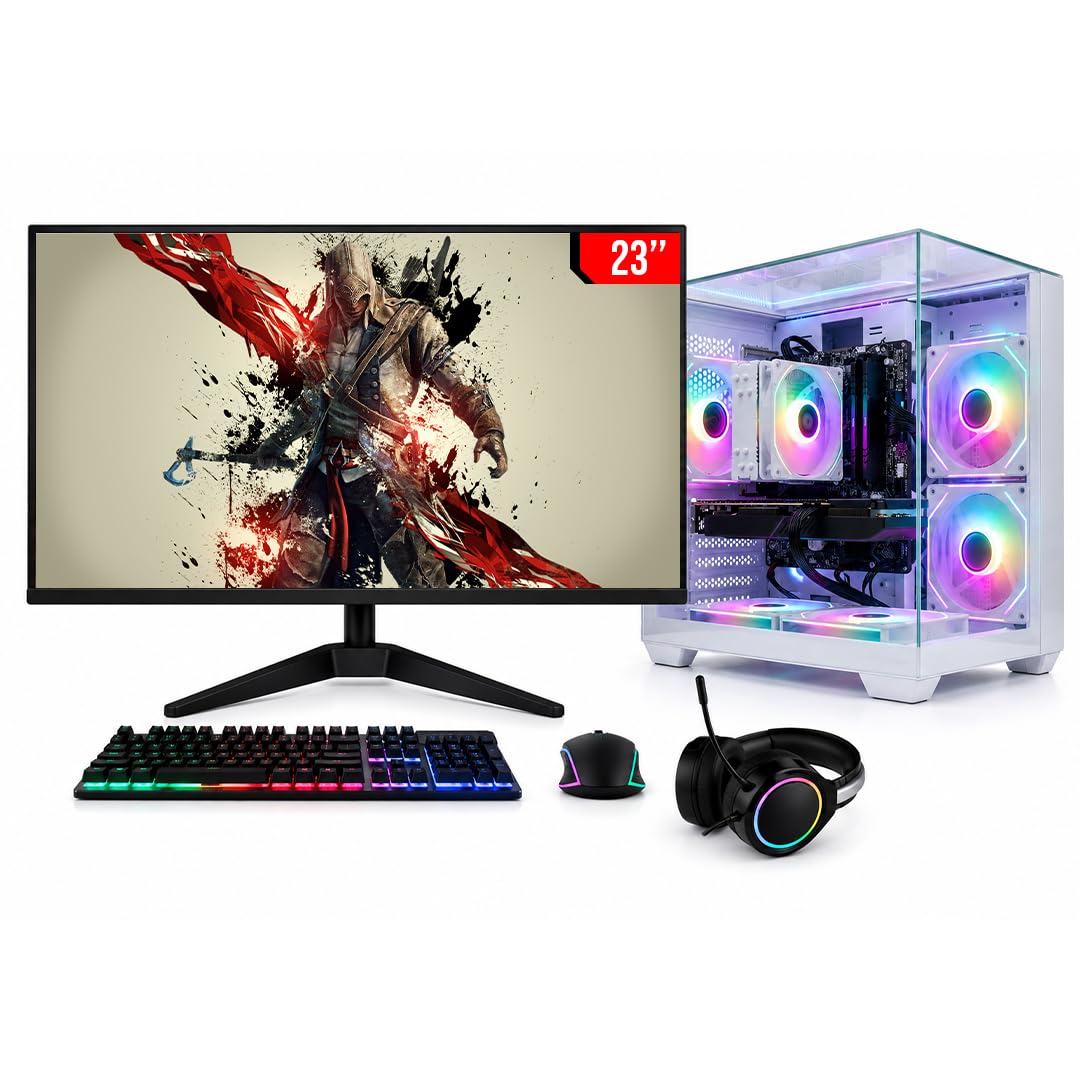 PC Gamer Completo Intel Core i5, Radeon RX 570 8GB, 16GB RAM, SSD 256GB NVMe, Fonte 600W, 5 fans RGB, Monitor LED 23", Branco-BluePC FRAME PGBP-FRM132