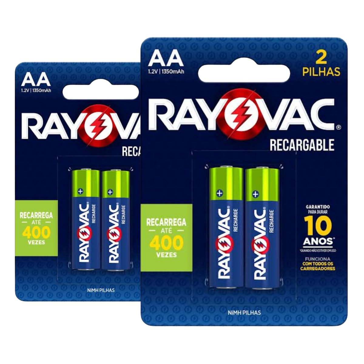 4 Pilhas AA Recarregáveis 1350mah Rayovac 2 Cartelas C/ 2 Unidades