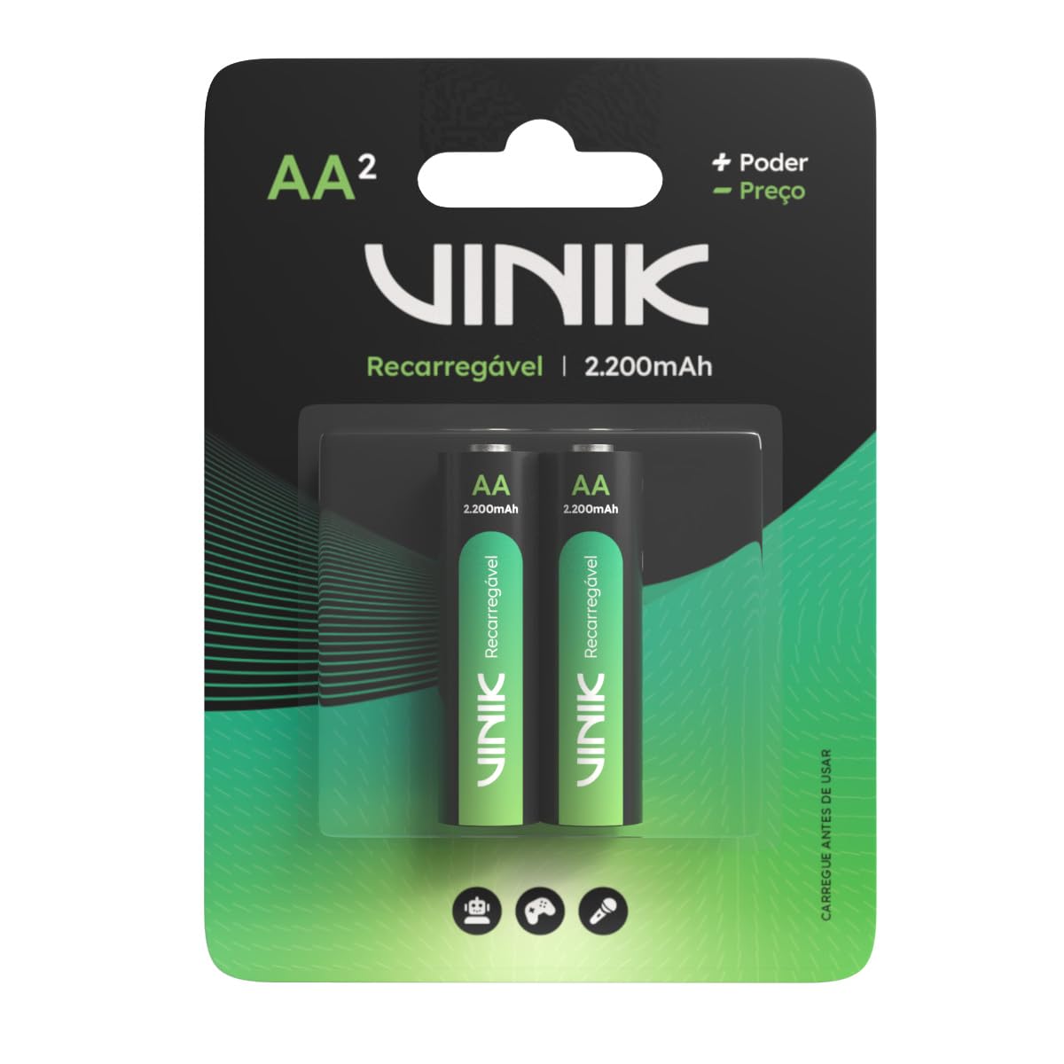 VINIK PILHA RECARREGÁVEL AA C/2-2200MAH 1.2V - VP2AB2R