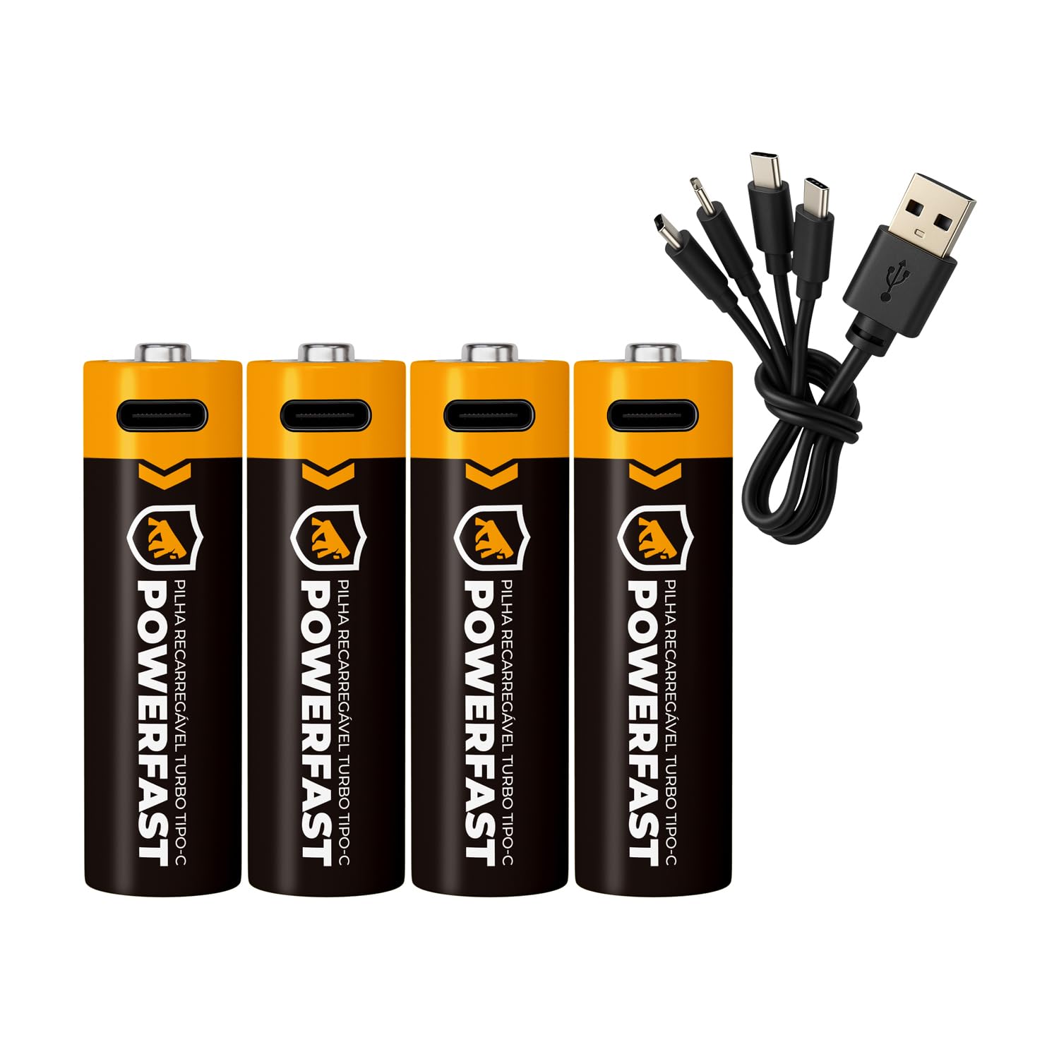 Gshield Pilha Recarregável Usb-c Powerfast Carga Direta Rápida 1,5v Até 1200 Ciclos (AA, 3400 mWh, Unidade, 4)