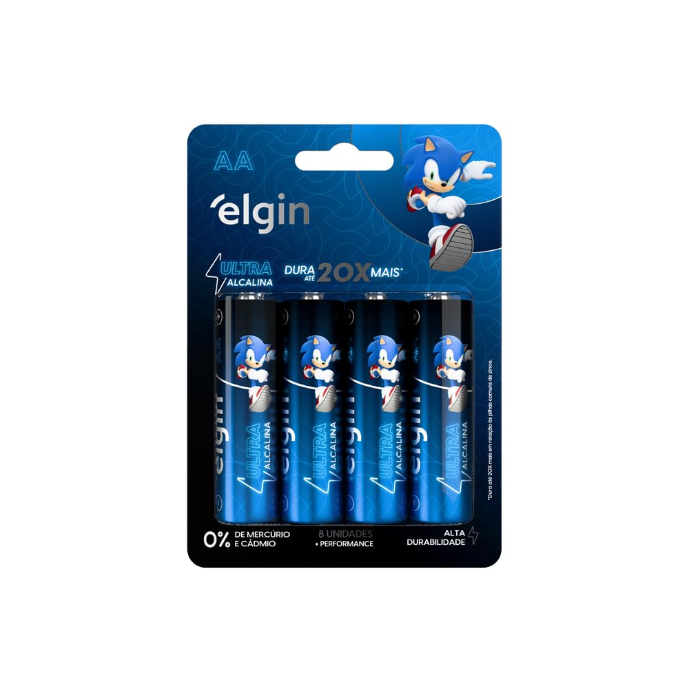 Pilha Ultra Alcalina AA Elgin – Cartela com 8 Unidades Comum