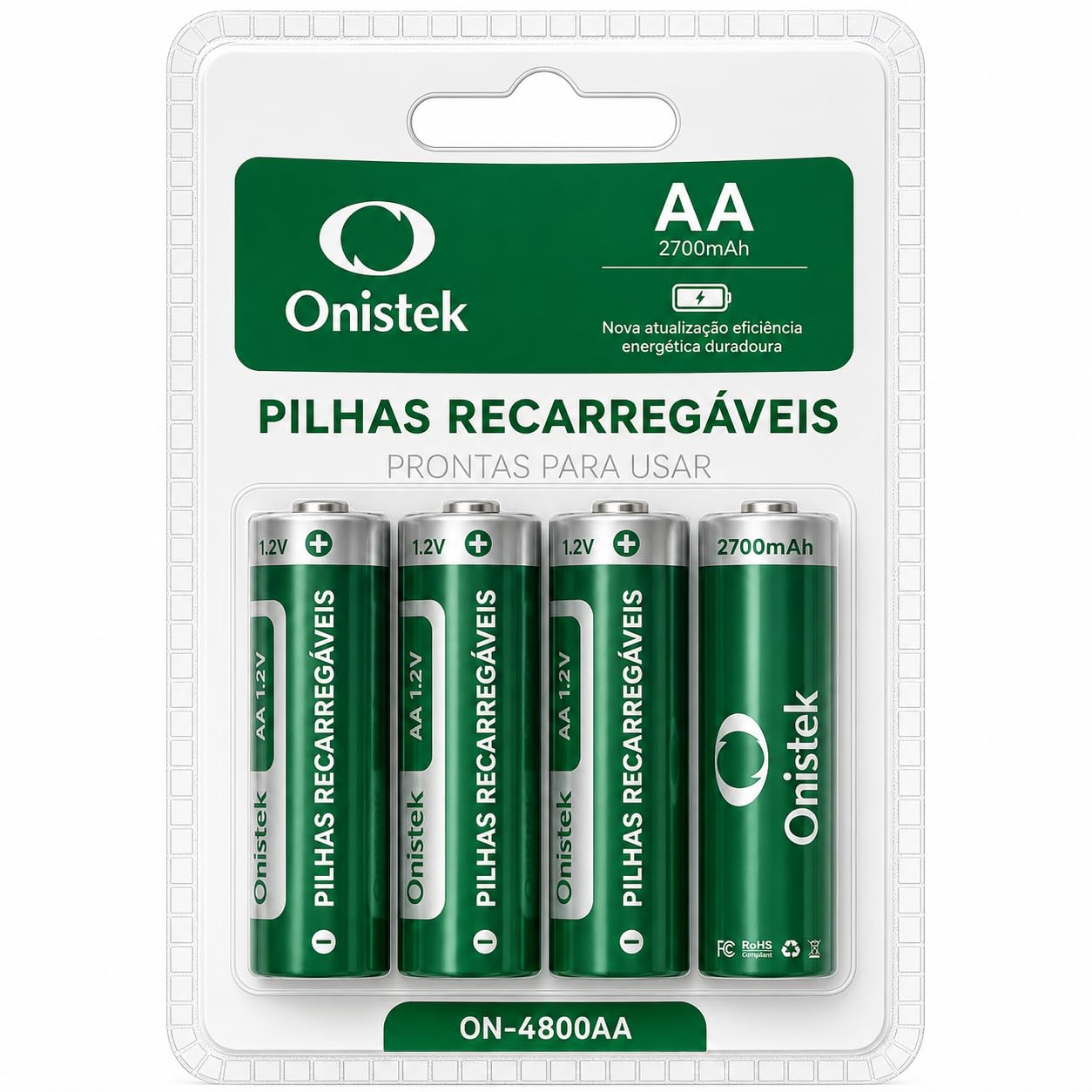 Pilha Aa Recarregável 2700mah 4 Unidades Até 1200 Recargas