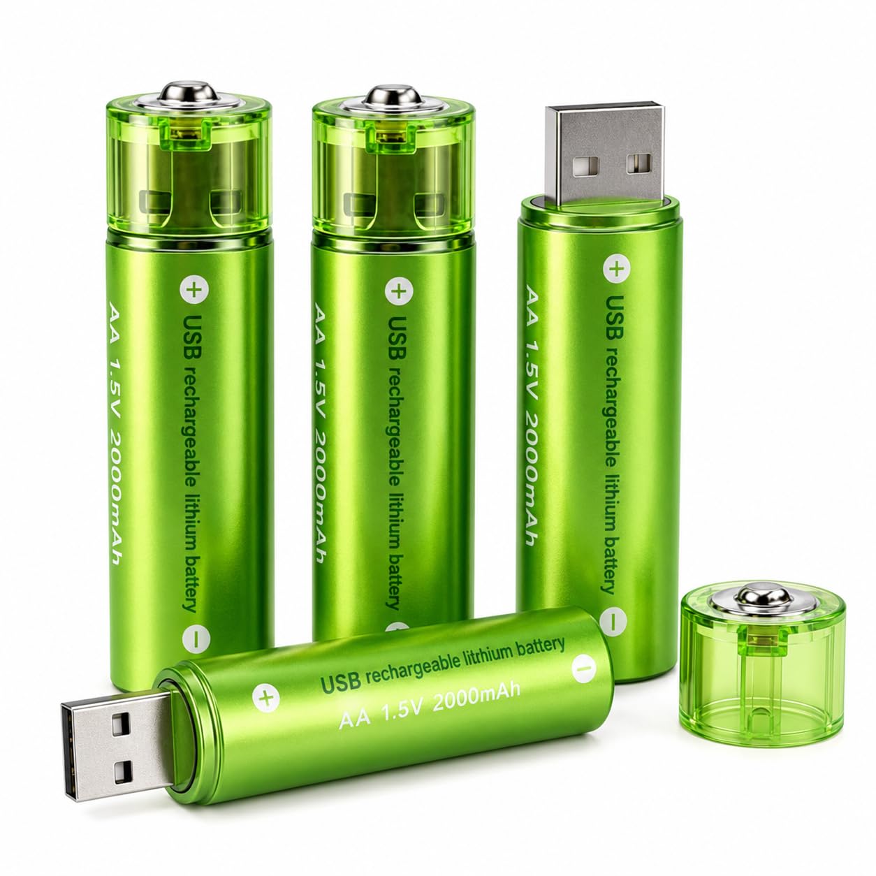 Kit com 4 Pilhas AA Recarregáveis USB – Carregamento Rápido, Alta Durabilidade, Reutilizáveis para Controles, Brinquedos e Eletrônicos (4, Kit com 4)