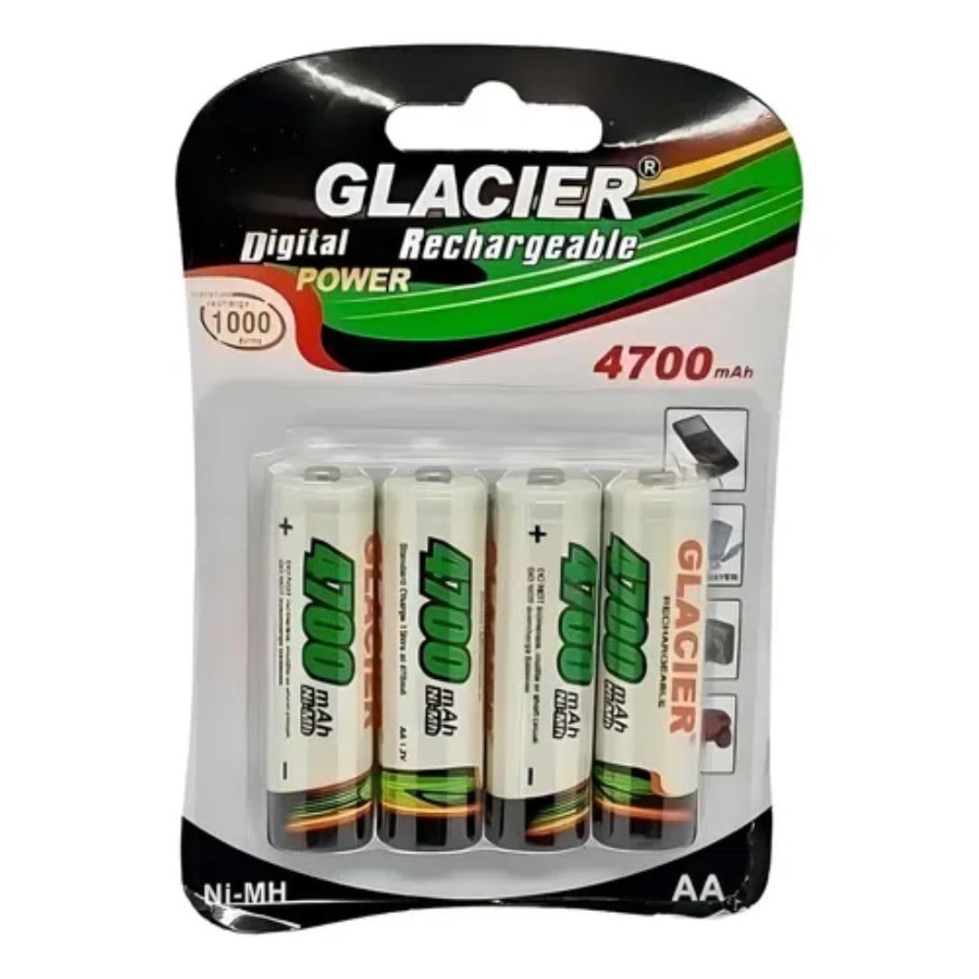Pilha Recarregável AA 2700mAh Ni-MH 1,2V Glacier Kit com 4 Unidades Alta Capacidade Compatível com Controles, Brinquedos, Câmeras e Lanternas