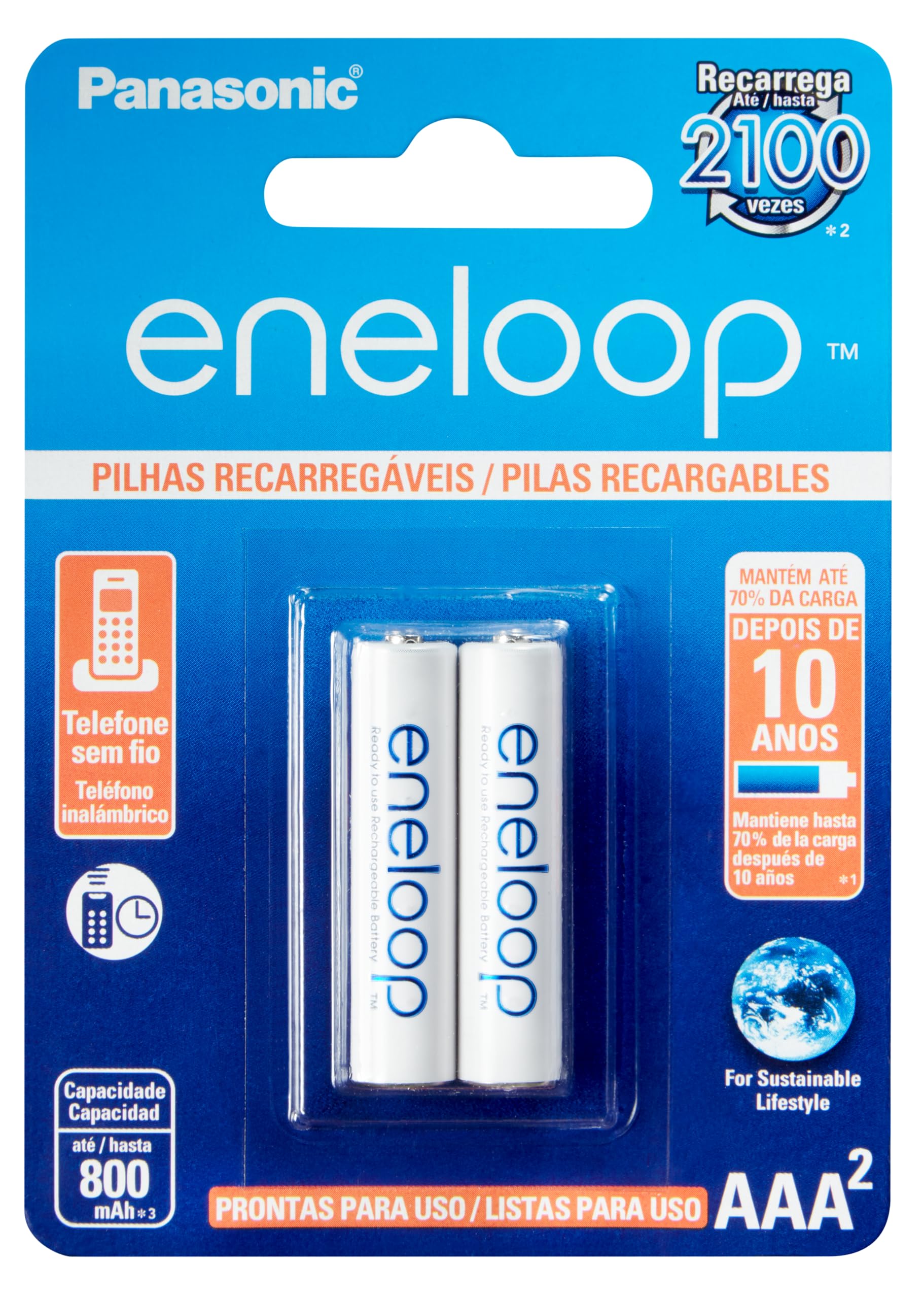 Pilha Recarregável Eneloop AAA (Palito) BK-4MCCE/2BB, Panasonic, Cartela com 2 unidades