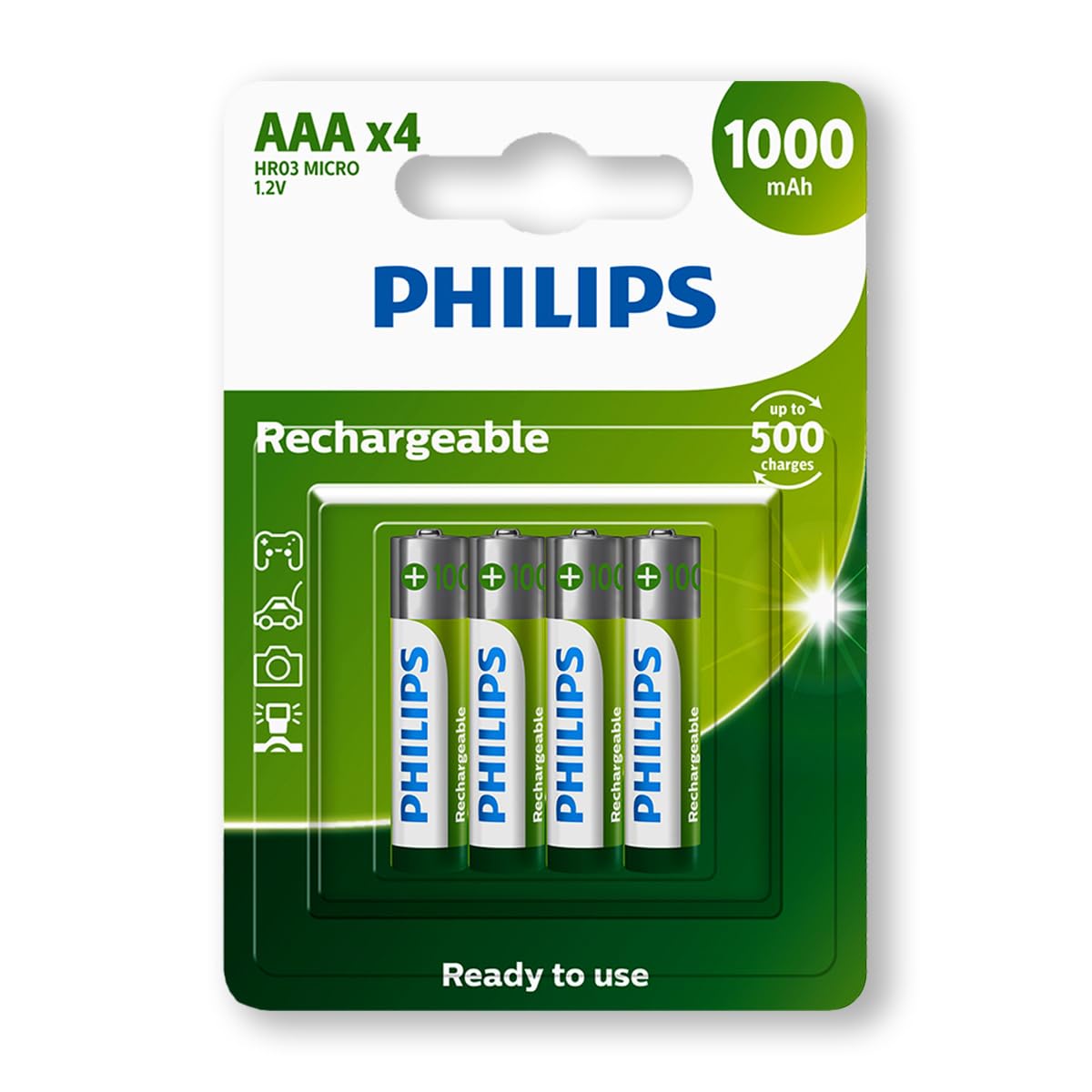 Pilha Recarregável Philips Aaa 1000mAh Palito com 4 Unidades Prontas pro Uso RTU
