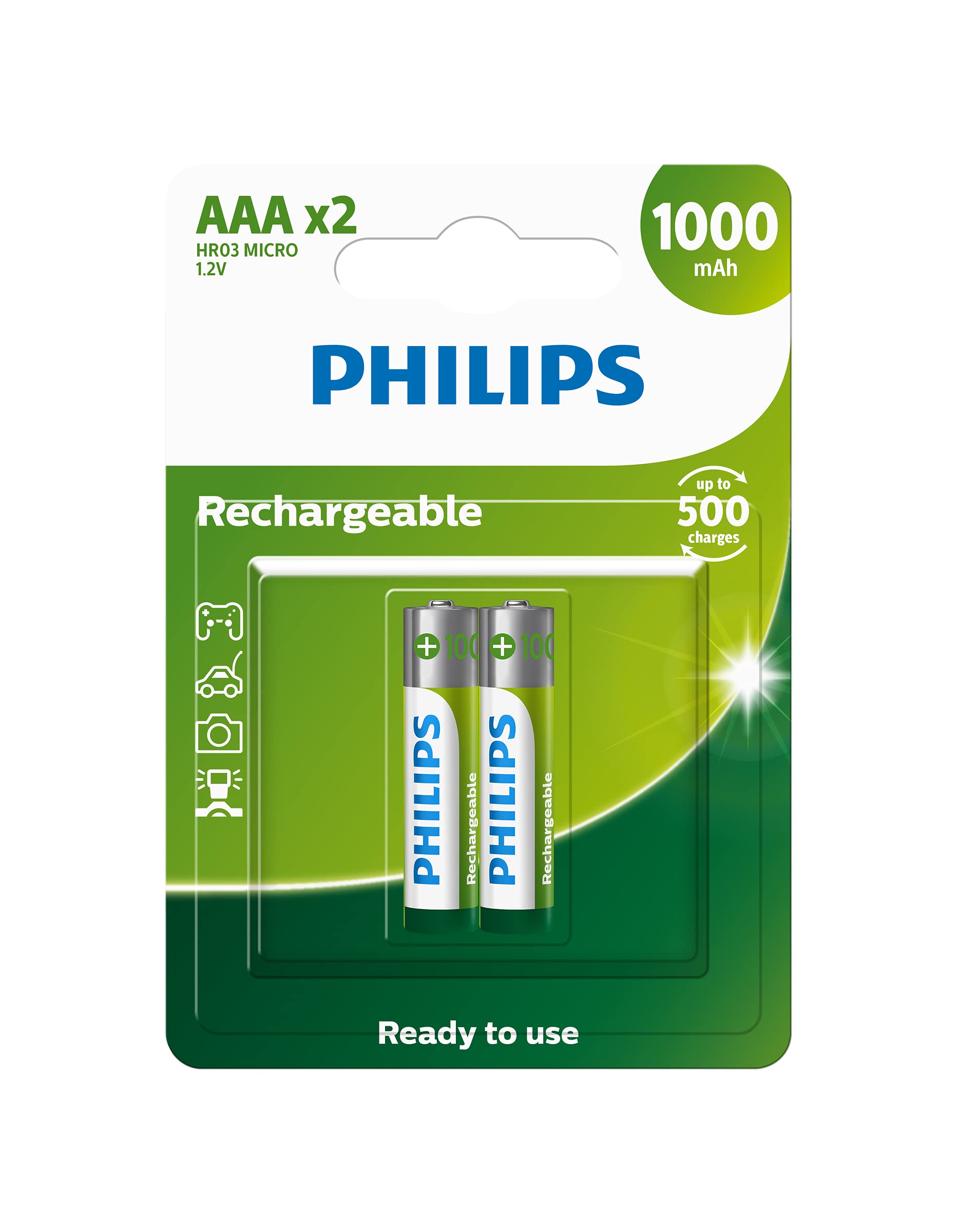 Pilha recarregável AAA 1.2V, PHILIPS, padrão, R03B2RTU10/59