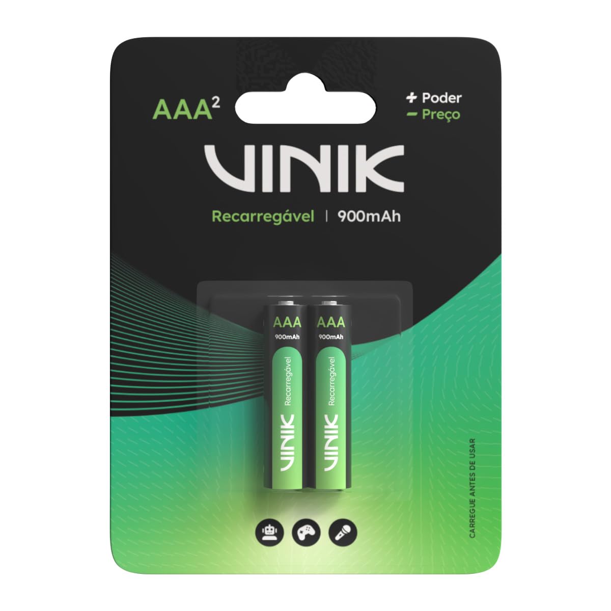 VINIK PILHA RECARREGÁVEL AAA C/2-900MAH 1.2V - VP3AB2R