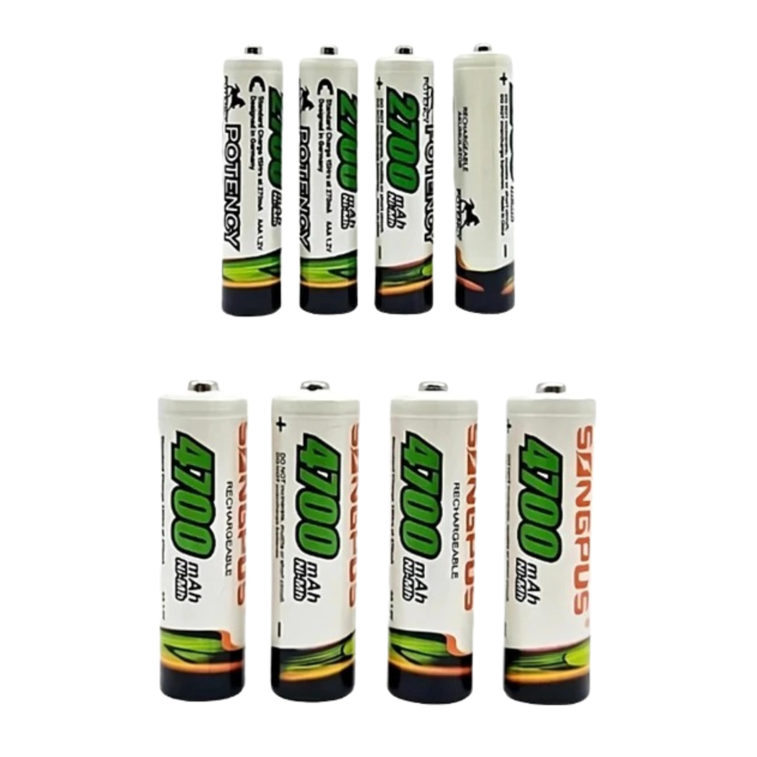 Pilha Recarregável 4 unidades AAA 2700 mAh (PALITO) + 4 PILHAS (AA) 4700 mAh - com 4 unidades