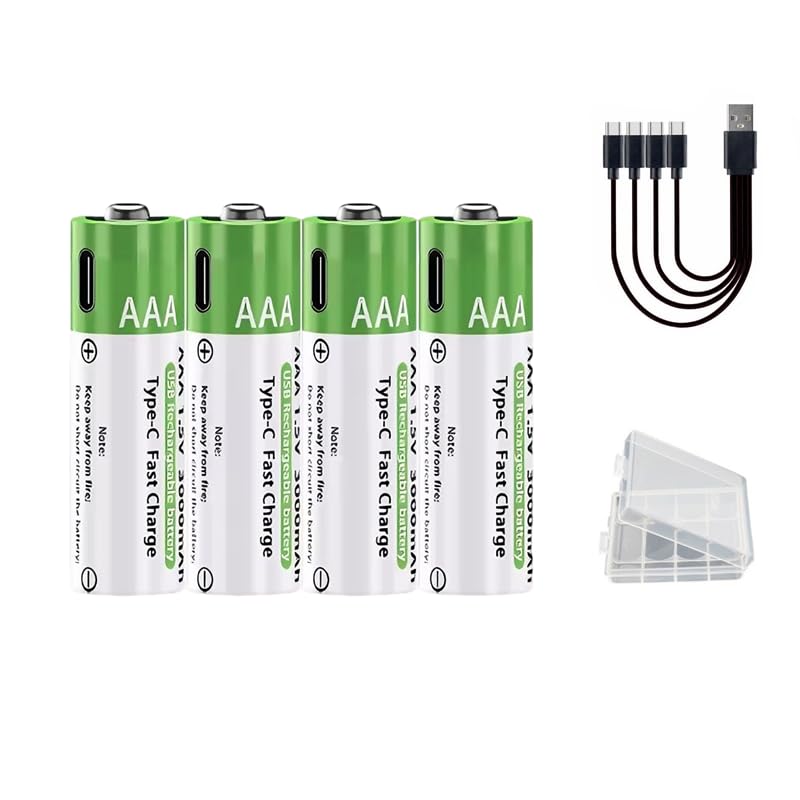 Sisawia Kit Com 4 Pilhas Recarregáveis AAA 1.5V Lítio 3800mAh USB C Com Longa Duração Para Controle Remoto Mouse E Teclado