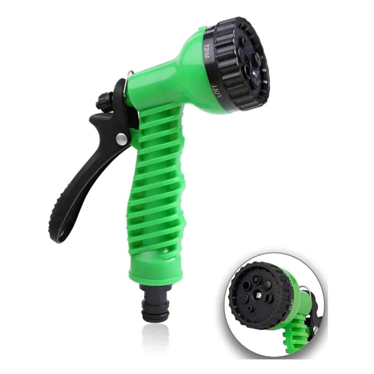 Esguicho Para Mangueira Multifuncional Verde e Preto Plástico Resistente 8 Jatos Funções de Spray Gatilho Ergonômico Para Jardim e Lavagem