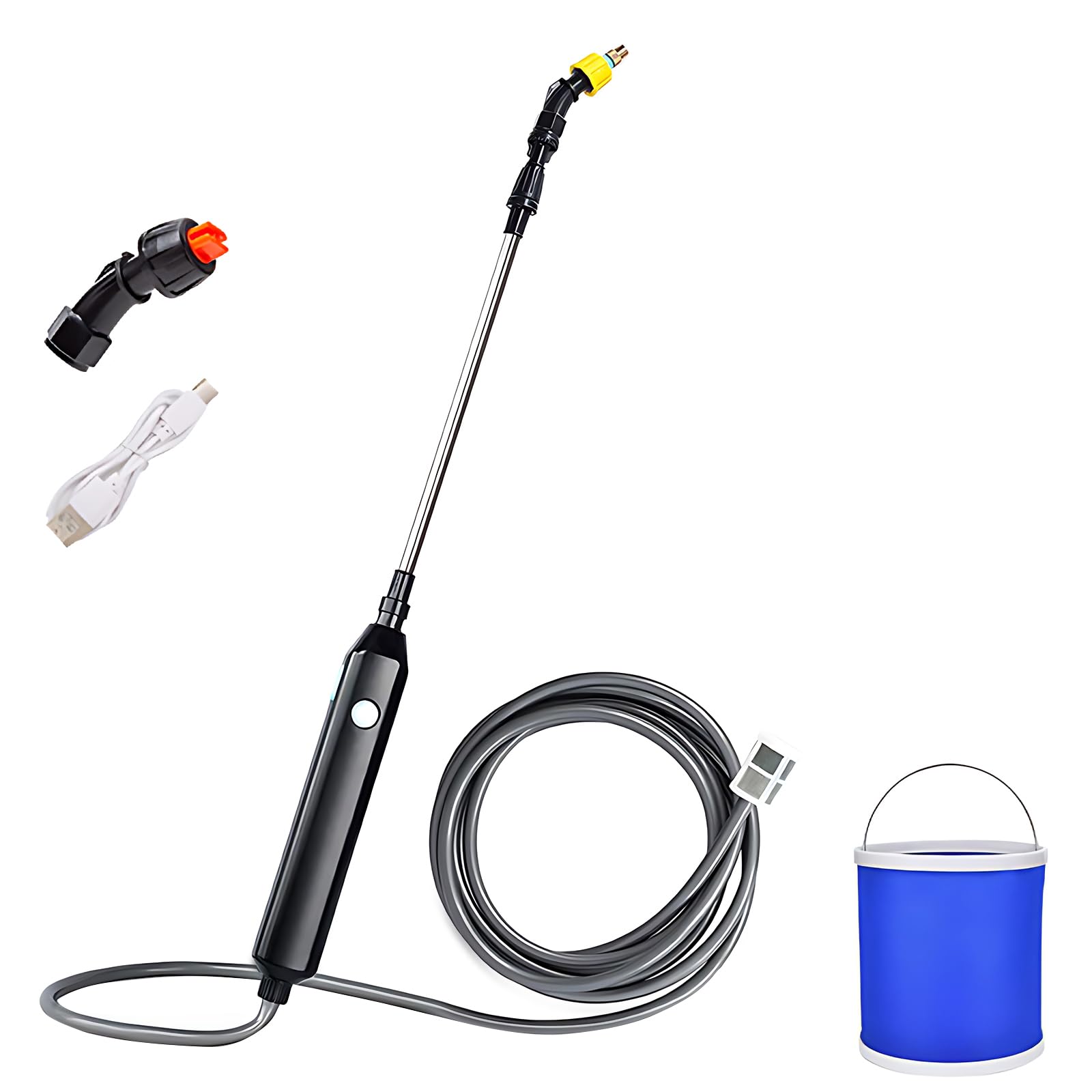 Pistola de Pulverização Água Aço Portátil Elétrica com Ajustável Design Retrátil 2 Bicos Rede Mangueira e Balde