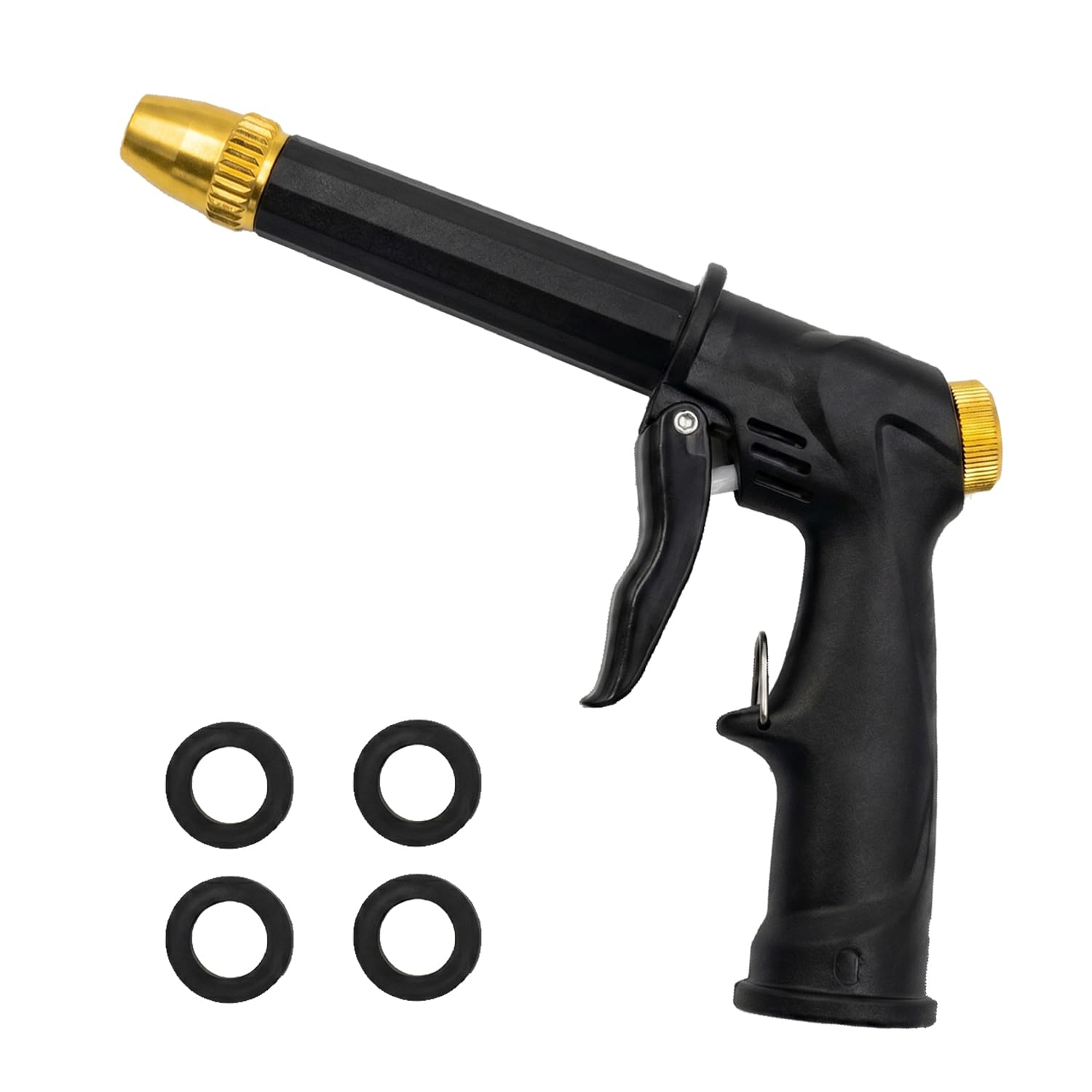 Bocal de mangueira de jardim, pistola de pulverização de água, aço inoxidável durável, rotação de 360°, rosca de 3/4 polegadas, 3 modos de pulverização, para lavagem de carro, rega de jardim (inclui 4