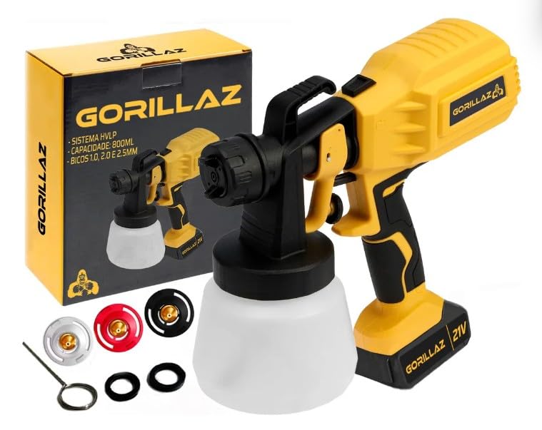 Pistola De Pintura De Alta Pressão Bateria 21V 2000mah 800ml Bico Metal Hvlp 1.0-1.3 - 1.8-2.5