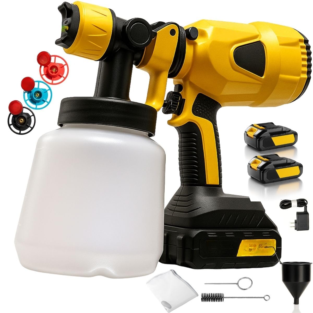 Pistola De Pintura Eletrica Sem Fio 900W Profissional 21V Kit Com 2 Baterias 10000mAh Pulverizador De Tinta HVLP 1000ml 3 Bicos De Cobre Ajuste De Jato Para Parede Madeira Metal