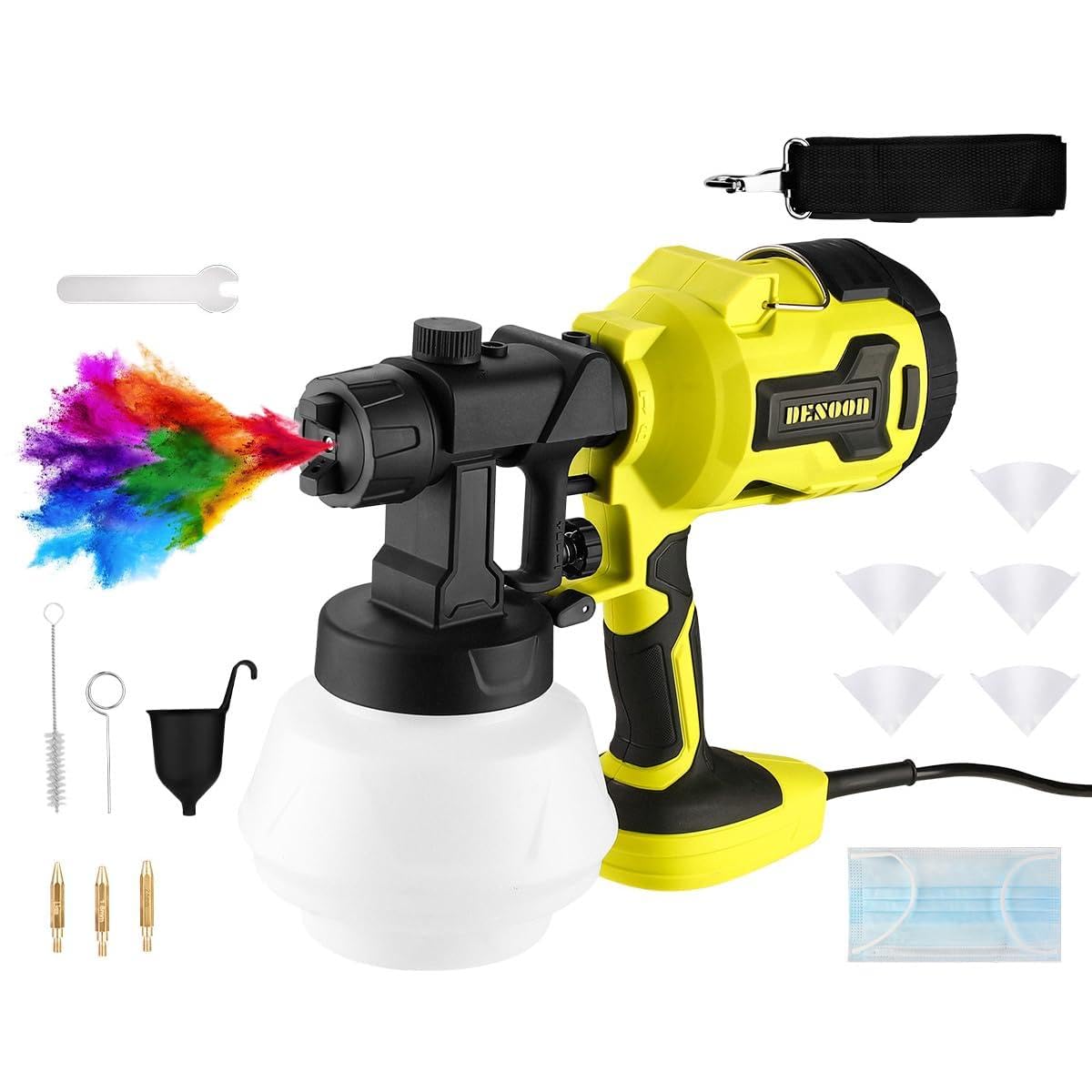 DESOON Pulverizador de Tinta HVLP 1200W, 220v Pulverizadora Elétrica Profissional 1000ml, 4 Bicos Cobre, 32000RPM, Fácil Limpeza para Projetos DIY