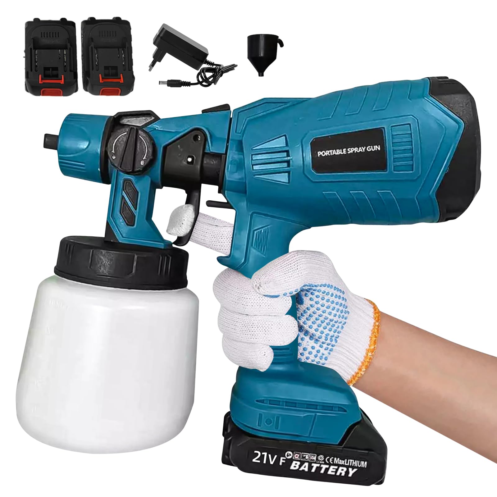 Pistola de Pintura Elétrica Profissional Compressor Com Bateria e Regulagem de Spray Com1000ml Com 2 Baterias 21V
