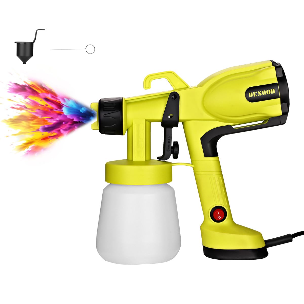 DESOON Pistola de Pintura 800W Elétrica Profissional Pulverizador de Tinta Recipiente 800ml 220V com Bico 2.0mm Suporta 80 DIN-Secs Ideal para Pintar Paredes Móveis e Cercas