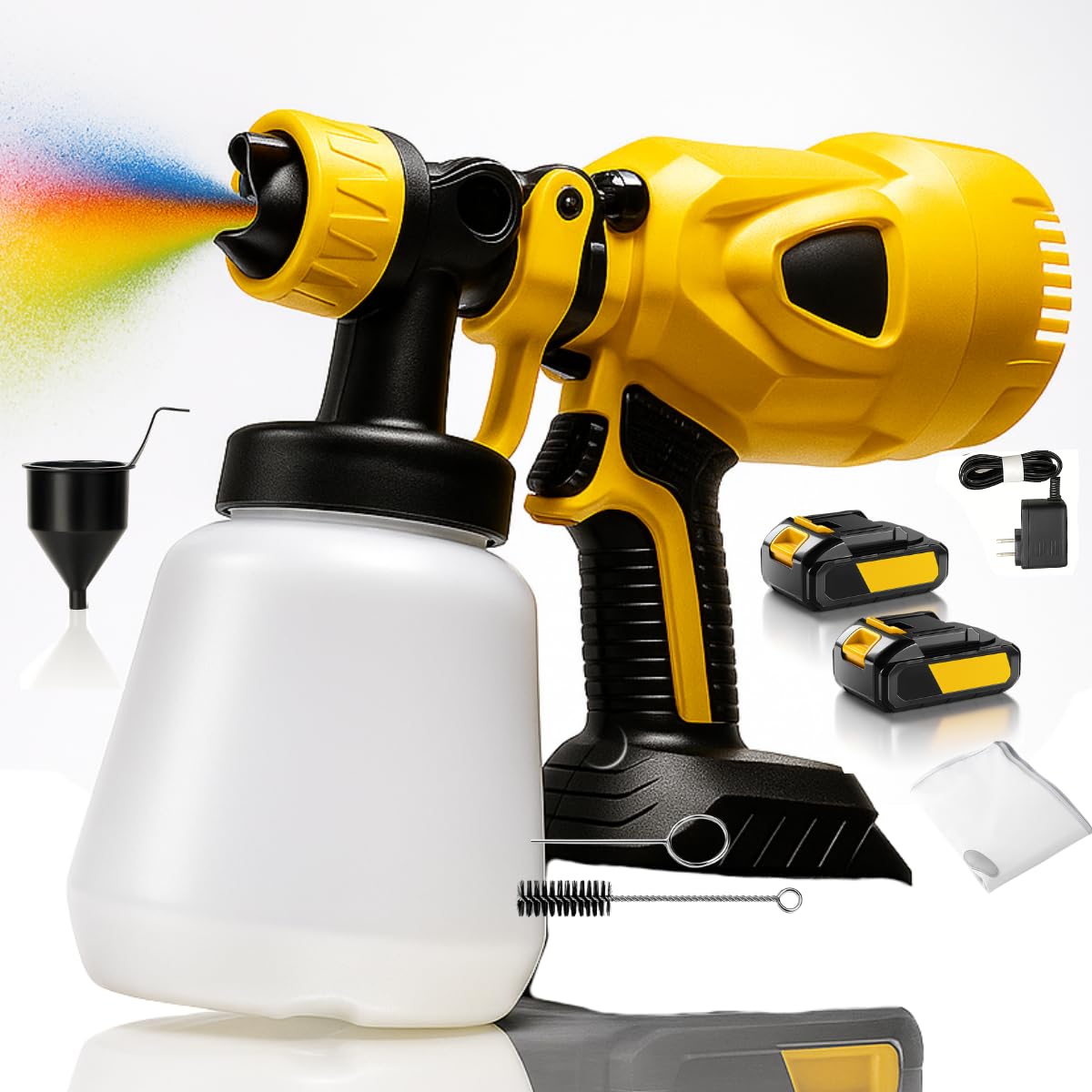 Pistola Pulverizadora Tinta Elétrica Sem Fio 21V 900W HVLP Brushless Profissional Com 2 Baterias 10000mAh 3 Bicos Ajustáveis Reservatório 1000ml Pintura Automotiva Madeira Metal Parede Airless