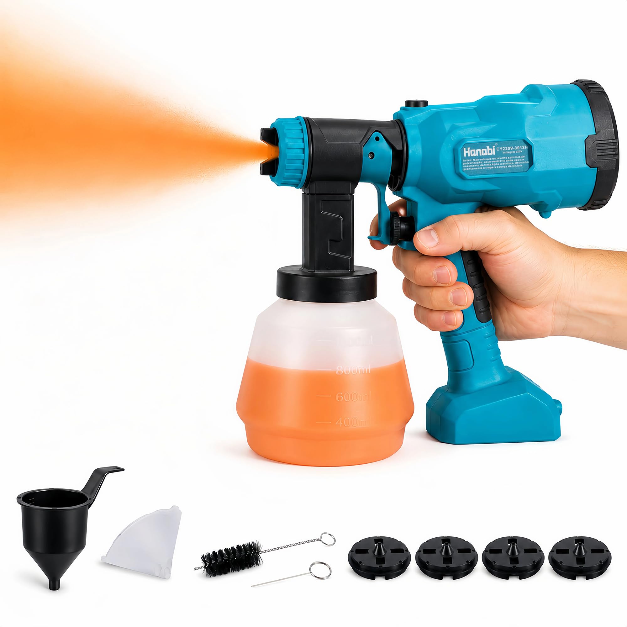 Hanabi Pistola Pintura Elétrica Pulverizar Tinta Pulverizador Sem Fio 110V | 1000ML HVLP 4 Bicos 3 Modos para Parede Móveis Portão Carro DIY
