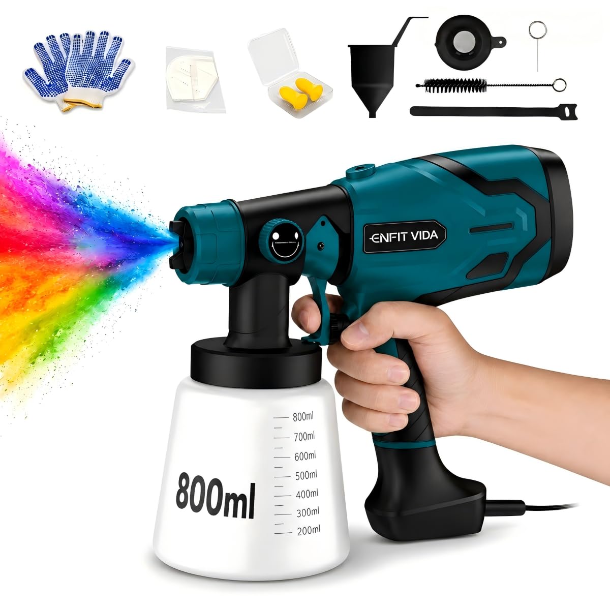 Pistola de Pintura HVLP Portátil 550W 127V, Reservatório 800ml, Cabo 2m com 3 Bicos Latão 1.0/1.8/2.5mm Pulverizador Elétrico de Tinta 3 Modos de Jato para Móveis Paredes Automotivo DIY Decoração Casa