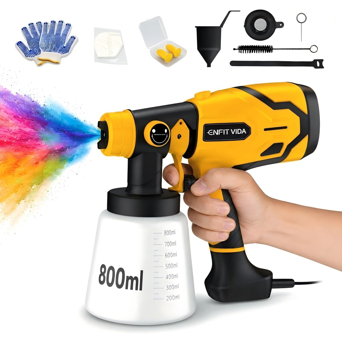 Pistola de Pintura HVLP Portátil 550W 220V, Reservatório 800ml, Cabo 2m com 3 Bicos Latão 1.0/1.8/2.5mm Pulverizador Elétrico de Tinta 3 Modos de Jato para Móveis Paredes Automotivo DIY Decoração Casa