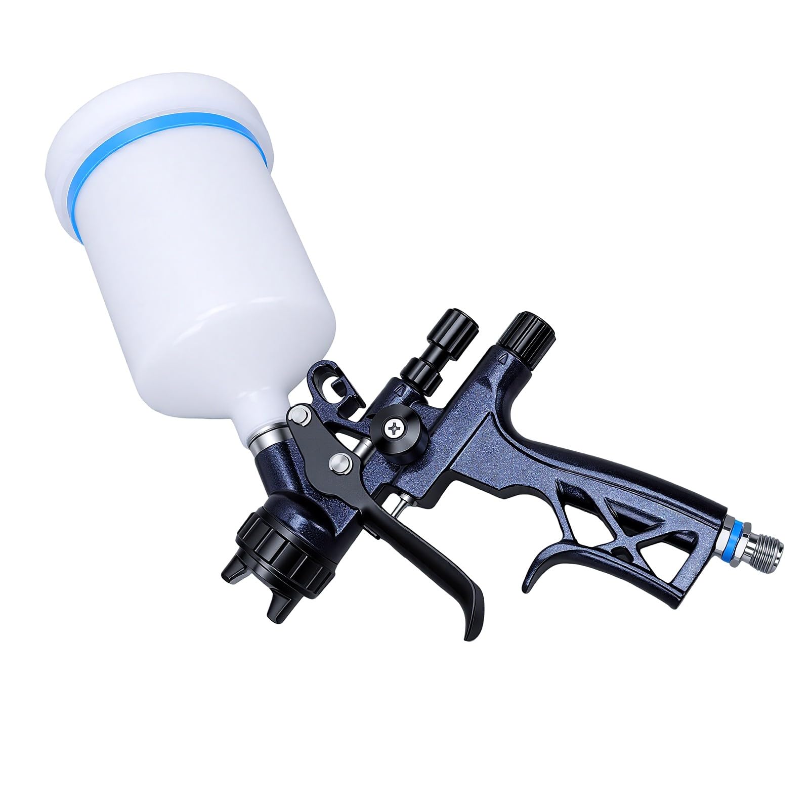 Qinlorgo Pistola Pintura HVLP 1.3mm Bico 600ml Copo Carro Móveis | Corpo em liga de alumínio, tampa de ar em latão, distância de pulverização de 15-21 cm, entrada G1/4, kit completo com