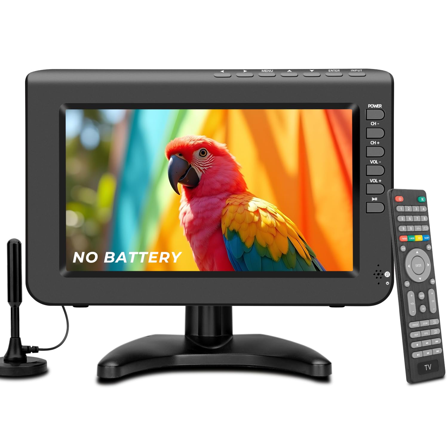 Jexiop TV portátil de 10,1 polegadas, tela pequena de 720p com antena e sintonizador digital ATSC, porta USB HDMI, cabo carregador de 12 volts/alimentação CA para caravana e cozinha
