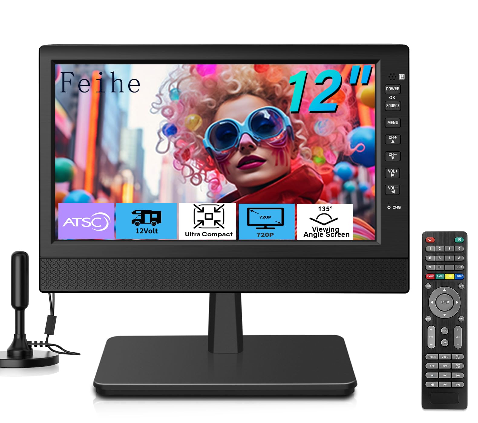 Feihe Tv Pequena Portátil De 12 Polegadas Com Tela Hd, Portas Hdmi E Usb, Sintonizador Digital Integrado E Design Compacto Para Uso Doméstico, Cozinha, Trailer E Viagens
