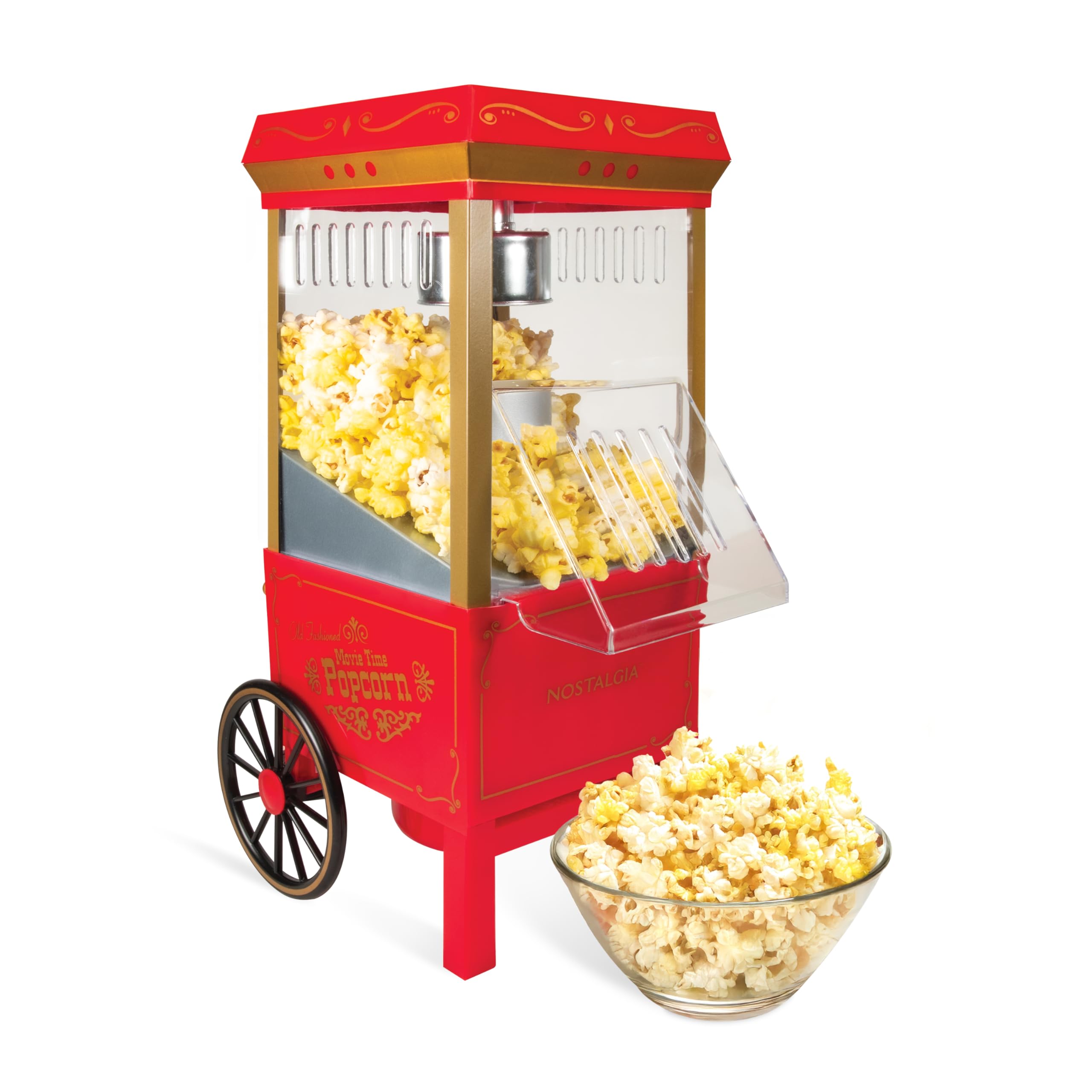 Nostalgia Máquina de Pipoca, estilo de cinema vintage, vermelha, sem óleo, com tampa de medição, metal, 12 xícaras, 3.4 libras