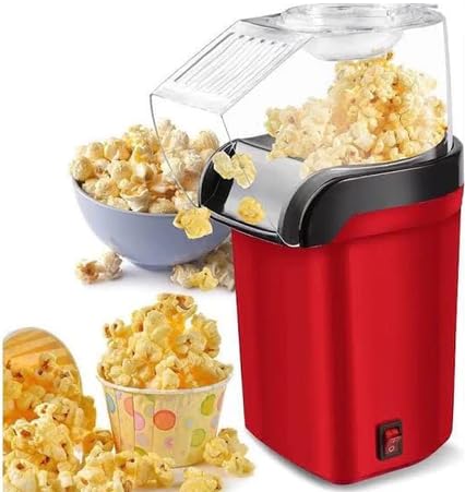 Pipoqueira Elétrica de Ar Quente 1200W, Máquina de Pipoca Sem Óleo, Vermelha, 110V, 27cm Altura, com Colher Dosadora