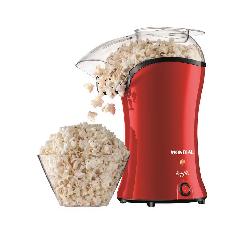 Mondial PopFlix PP03 Pipoqueira Elétrica sem Óleo, Vermelho, 1200W, Sistema de Ar Quente, 100g de Capacidade