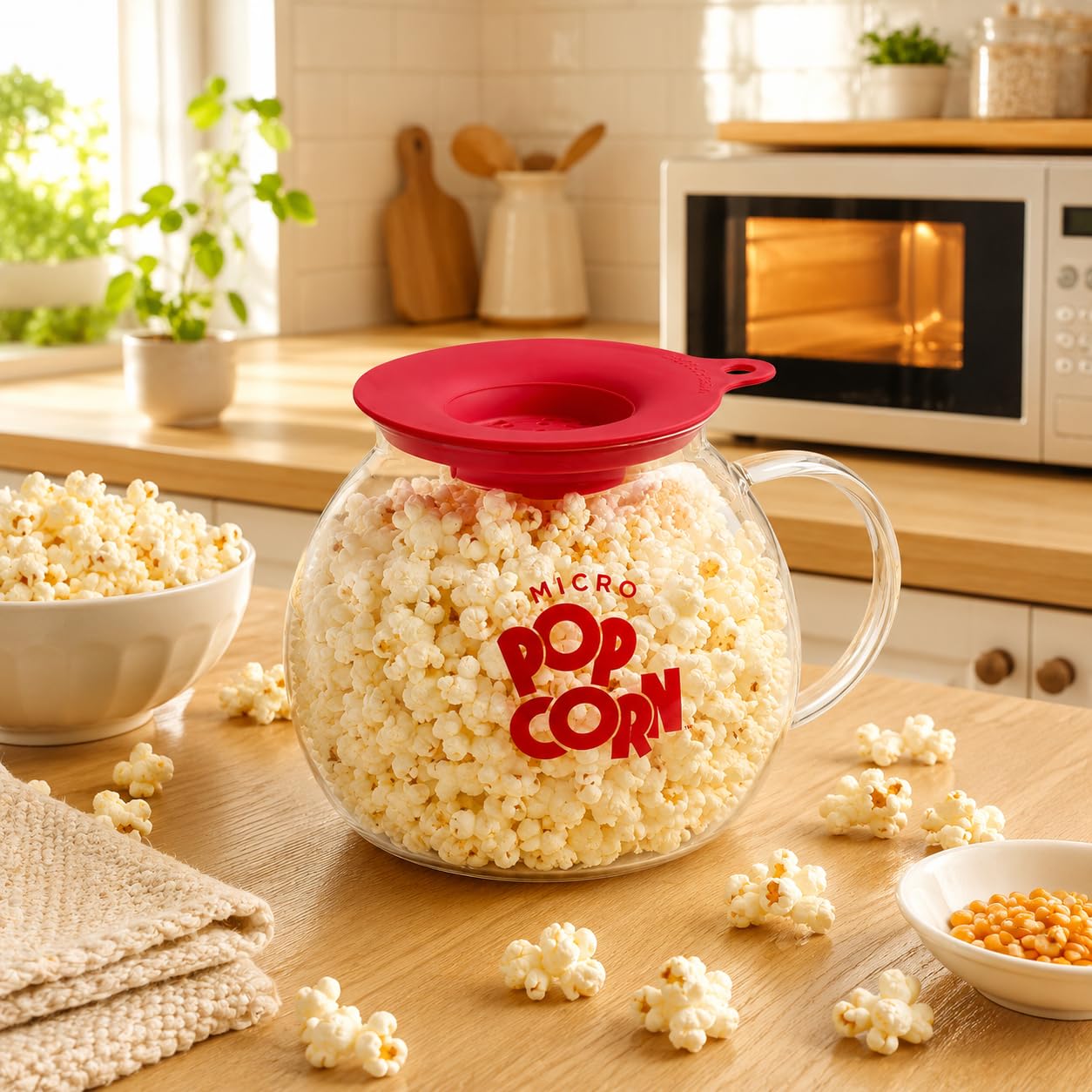 Pipoqueira de Vidro 1,5L para Micro-ondas com Tampa Silicone Preparo Sem Óleo