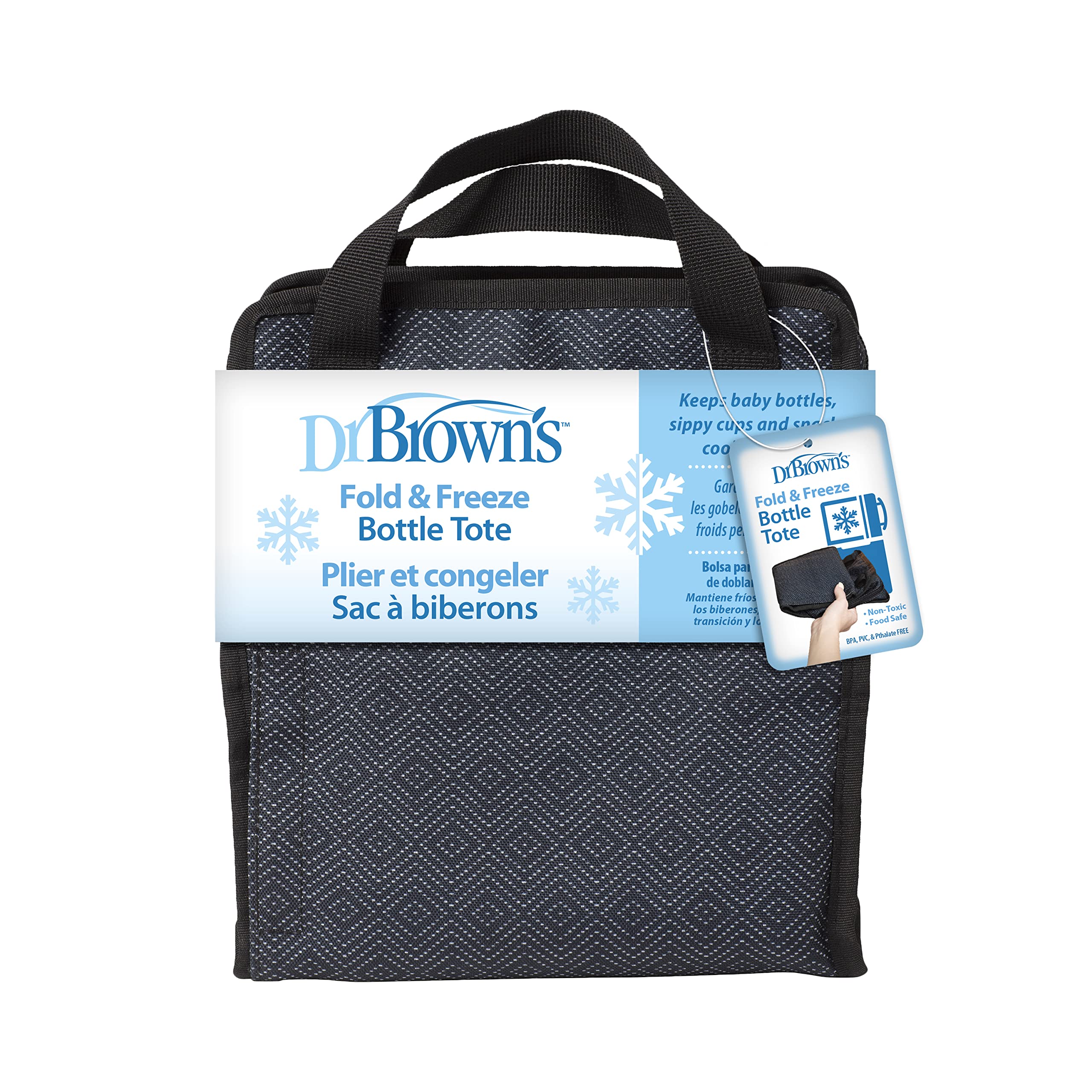 Dr. Brown's Bolsa para mamadeira dobrável e congelada, bolsa térmica para viagem, armazene até 6 mamadeiras, preta, livre de BPA
